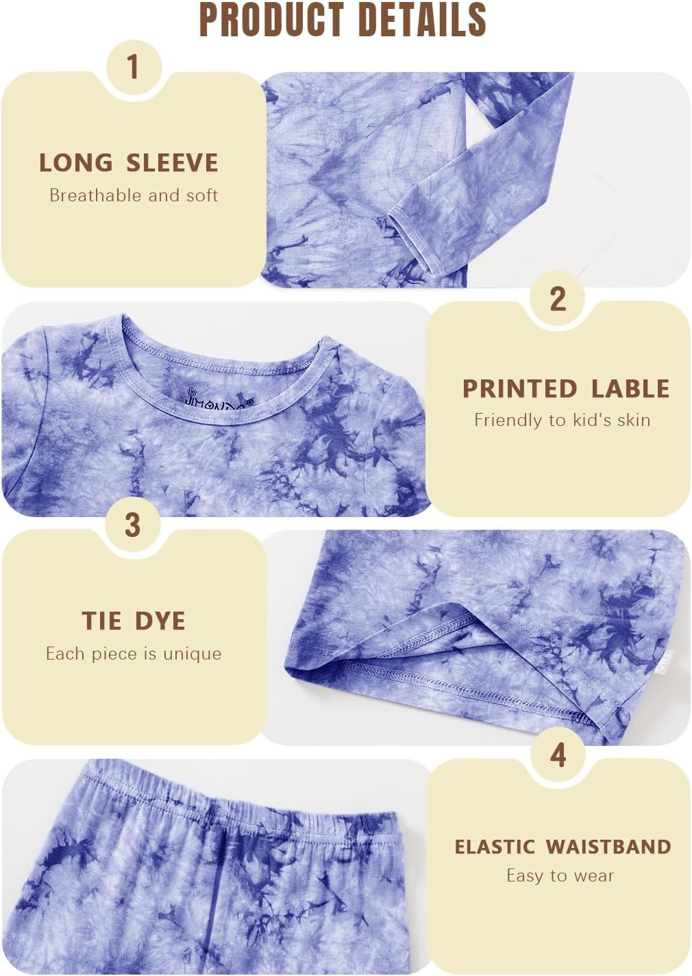Jimonda Kids Soft Rayon From Bamboo Sleepwear Long Sleeve Boys Girls Pajama Outdoor 2-Piece tops&pant Casual sets Tie Dye PJ