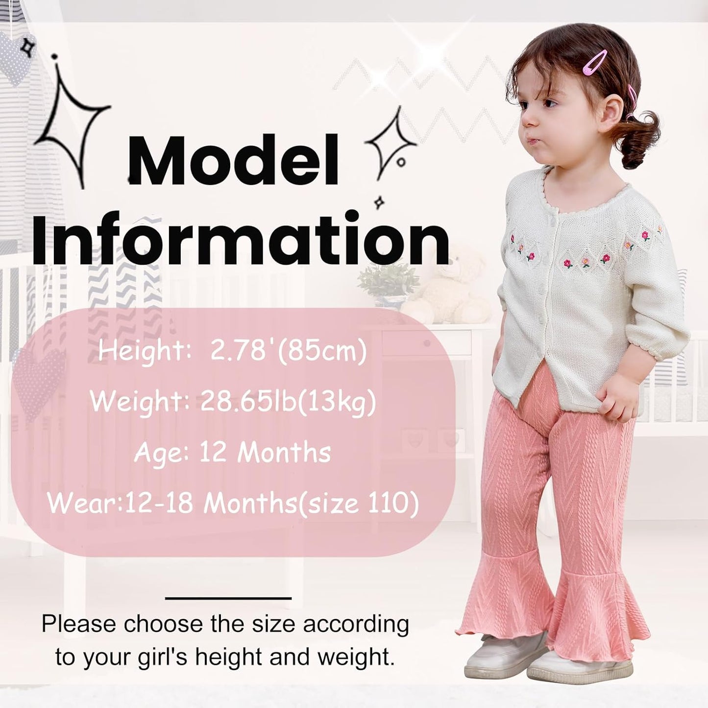 2 Pack Toddler Baby Girl Pants Flare Leggings Ribbed Knit Newborn Bell Bottoms Solid Ruffle Infant Pants for Girls