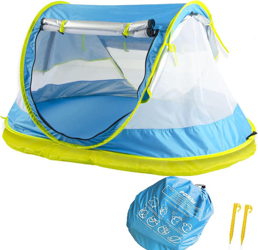 Poray Portable Baby Beach Tent with UPF 50+ Sun Shelter,Mosquito Net and Sunshade, Ideal Pop Up Kids Travel Tent with Carry Bag & 2 Stakes,Outdoor Indoor Play and Sun Protection