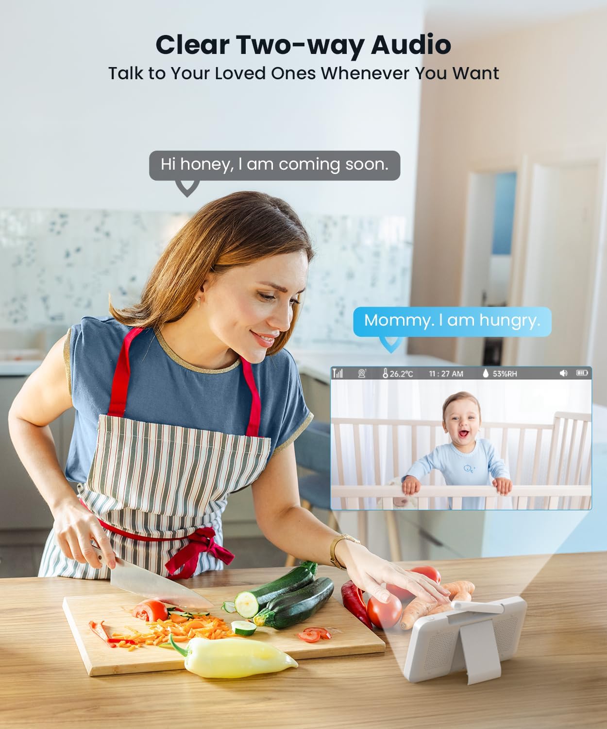 ieGeek Baby Monitor with Camera and Audio - 2K Video Monitor with 5" Screen - Night Vision, Two-Way Talk, Cry&Motion Detection, Temper& Humidity Sensor, PTZ, Remote Control via Screen and Free APP