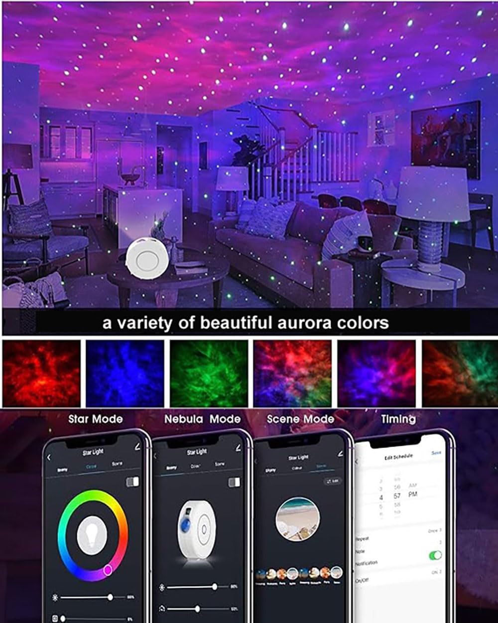 Galaxy Projector for Bedroom, Star Projector,Smart APP Control Memory Setting, Compatible with Alexa & Google Home, for Kids Adults Bedroom,Room Decor,Game Room,Party (Green Star+Remote)