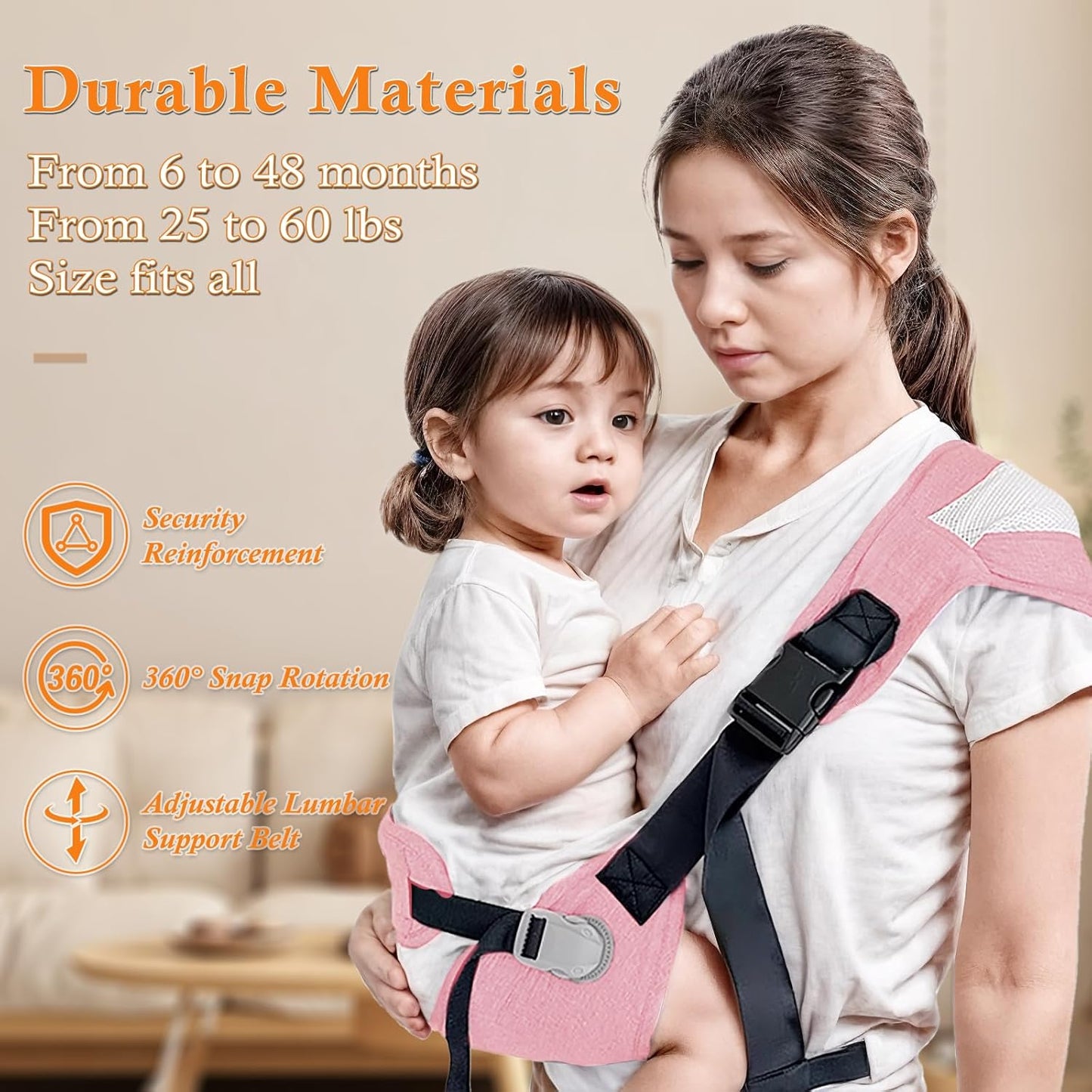 Baby Carrier Newborn to Toddler-Adjustable Baby Sling Carrier,Toddler Carrier for 25-60lbs,Comfortable Toddler Sling for Hands-Free Carrying (Pink)