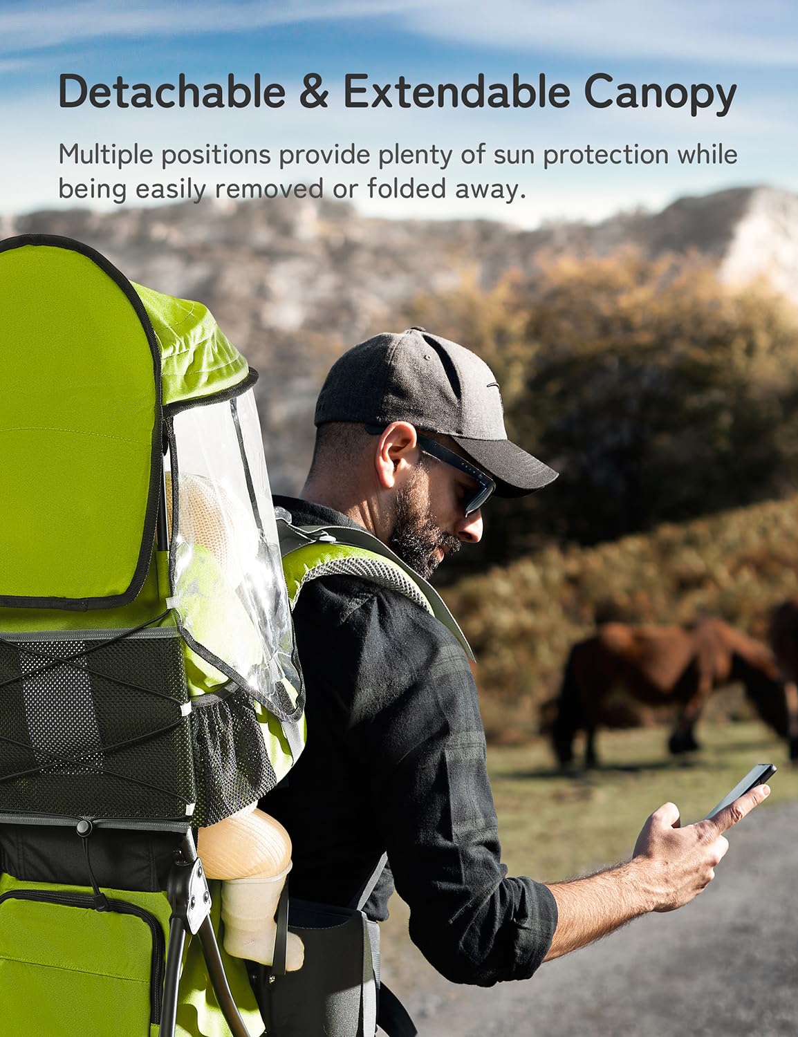 besrey Baby Backpack Carrier, Toddler Hiking Backpack with Safety 3-Height Seat, Adjustable Straps&Waist Belt, Foldable Frame Lightweight Large Capacity Child Carrier for Hiking (Green)