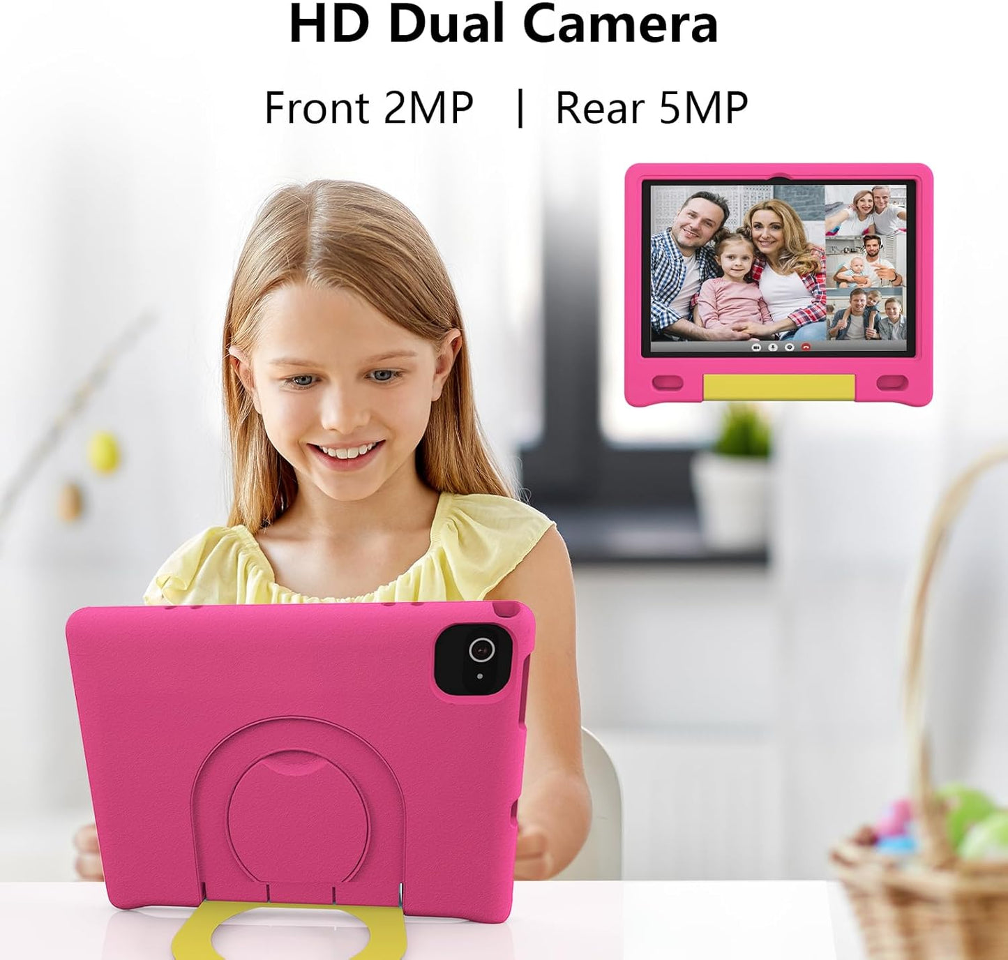 JREN Kids Table 10.1" ｜Android 14 Tablet for Kids｜64GB Storage｜Octa-Core｜WiFi ｜Cameras｜Parental Control｜Kids Content｜Case Included Great Gift for Children Ages 3-12 Years Old Pink