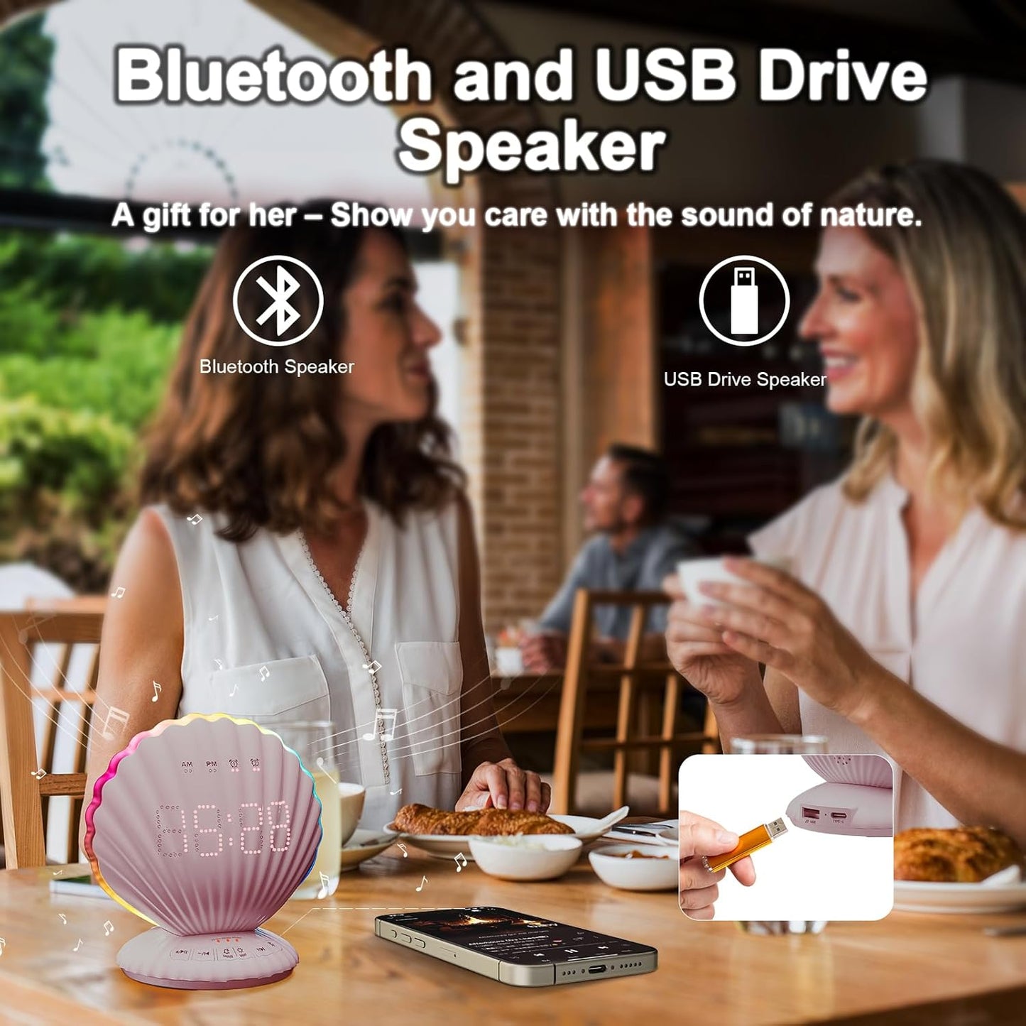 Alarm Clocks for Bedrooms,Portable Bluetooth Speaker,White Noise Sound Machines,Song 20/40/60 Timer,RGB Night Light,Bedroom Decor Aesthetic,Ideal Gift for Adult Women Teen Girls Boys(Pink)