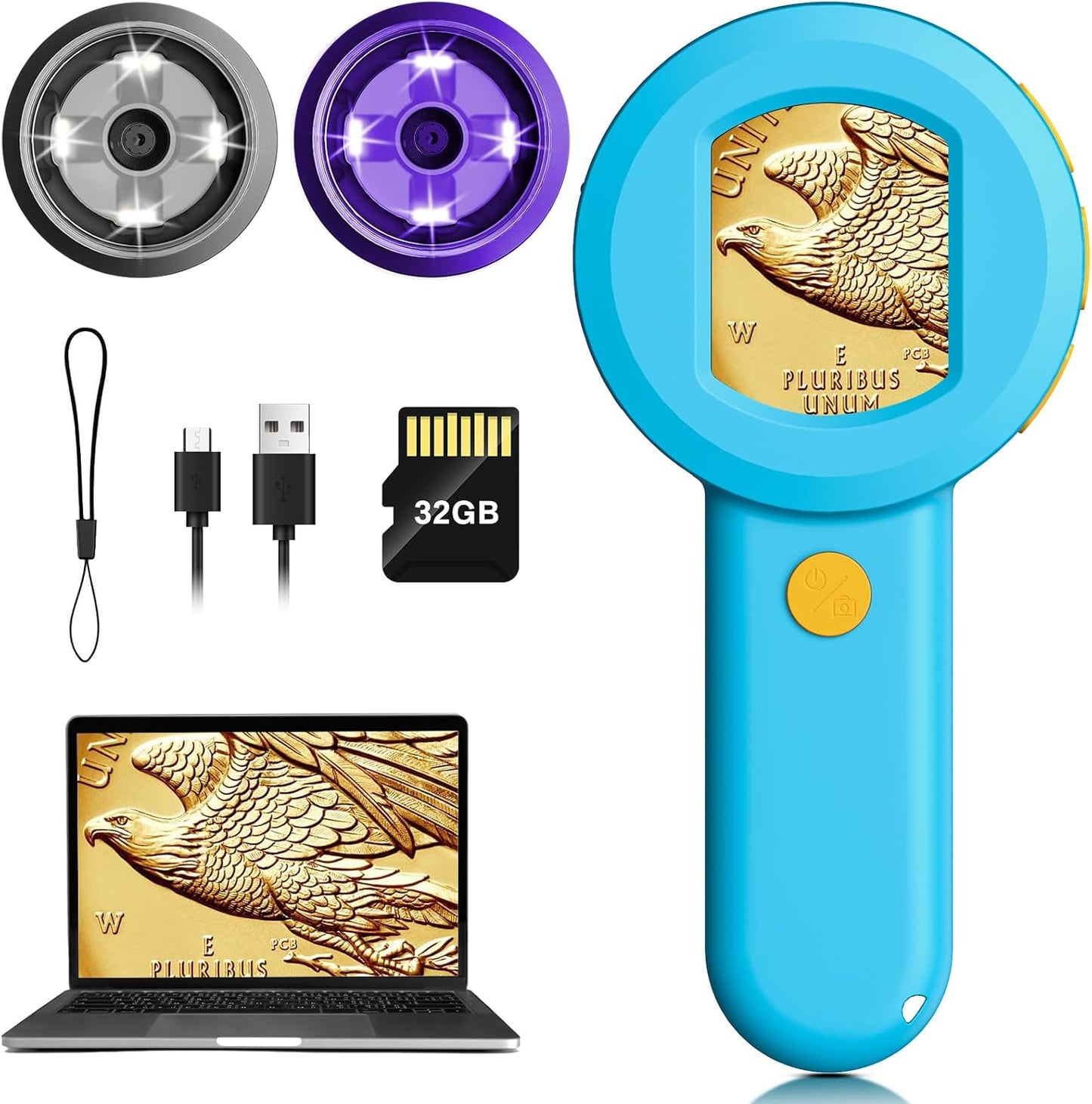 Microscope Magnifying Glass for Kids and Adults: 100X Portable Handheld Digital Microscope with Light - Pocket Jewelers Loupe with 2" Screen - USB Mini Coin Magnifier for Collector