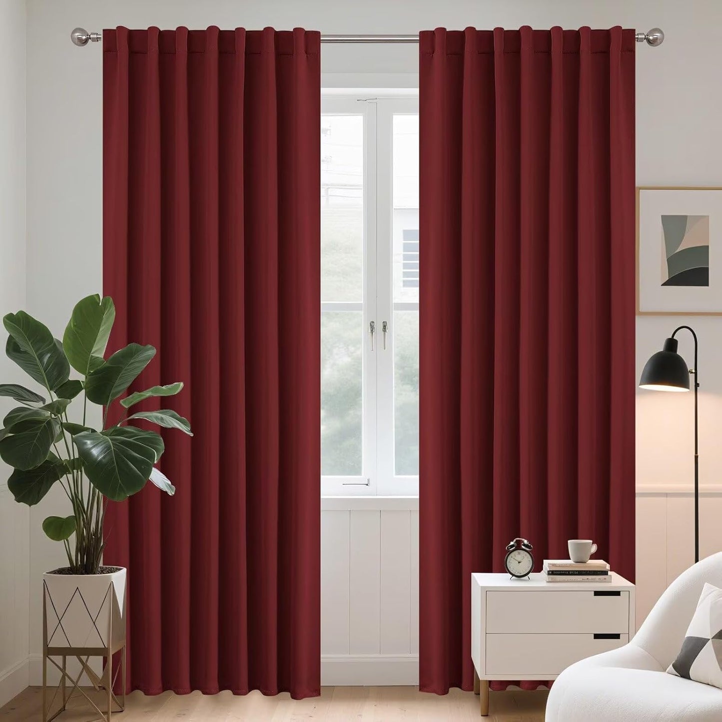 Joydeco Blackout Curtains 108 Inches Long, Thermal Insulated Black Out Curtains 2 Panels Set, Room Darkening Drapes for Living Room Window Rod Pocket Back Tab (W52 x L108 Inch, Burgundy Red)