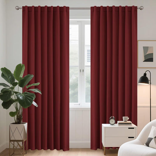 Joydeco Blackout Curtains 108 Inches Long, Thermal Insulated Black Out Curtains 2 Panels Set, Room Darkening Drapes for Living Room Window Rod Pocket Back Tab (W52 x L108 Inch, Burgundy Red)