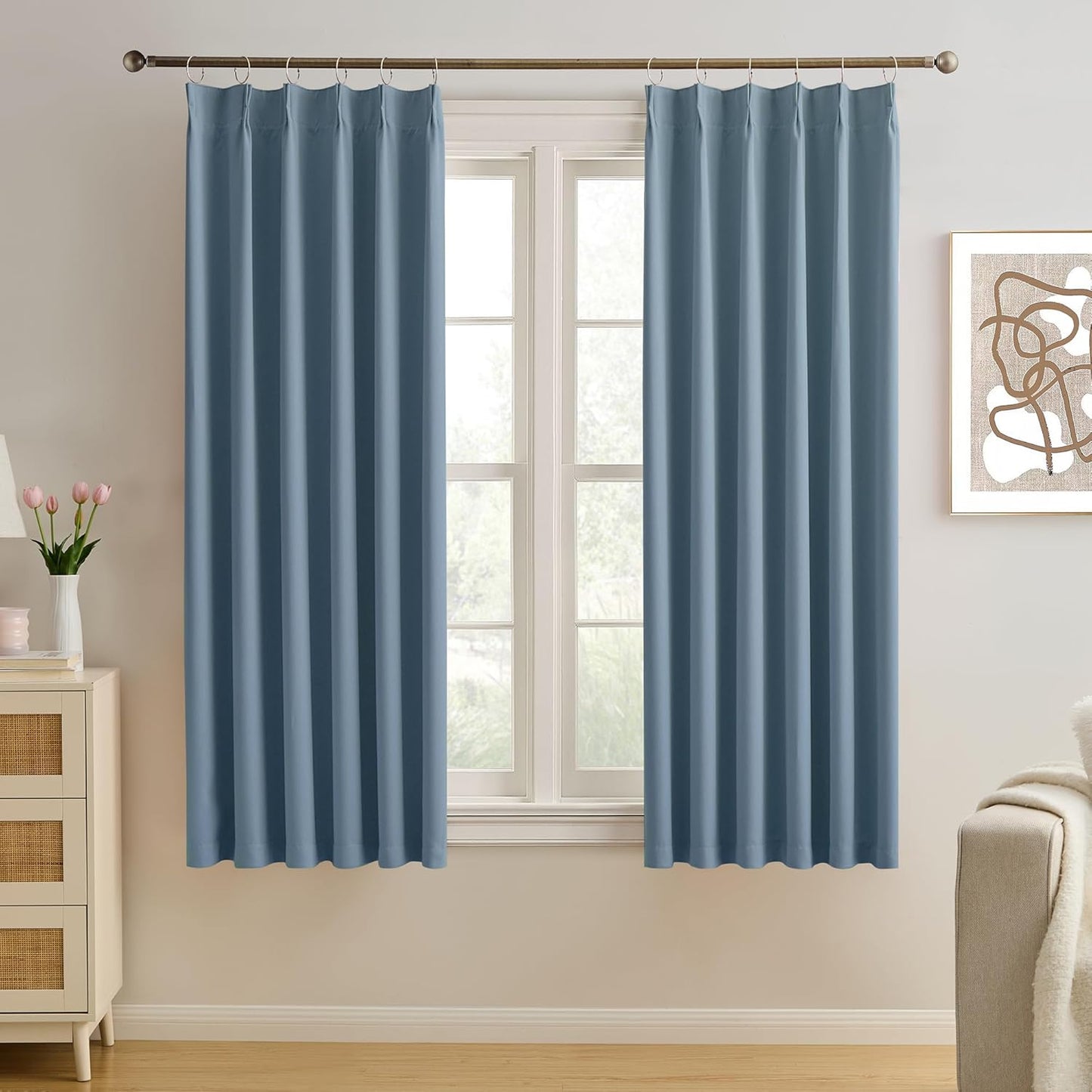 KEQIAOSUOCAI 2 Panels Pinch Pleats Curtains 72 Inches Long, Heat and Full Light Blocking Thermal Insulated Drapes for Nursery Bedroom,Dusty Blue,40" W x 72" L