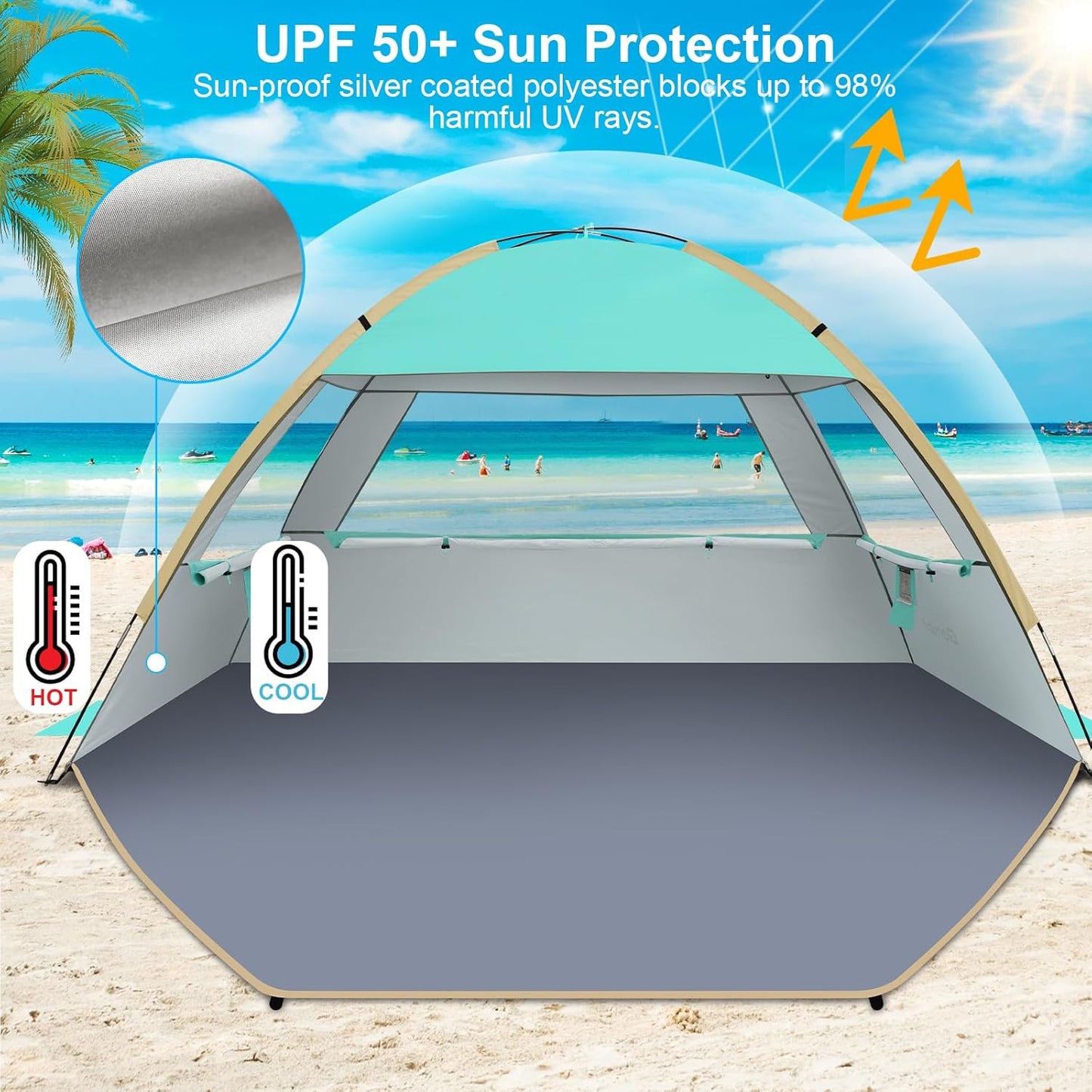 Gorich Beach Tent Sun Shelter for 3/4-5/6-7/8-10 Person with UPF 50＋ UV Protection, Lightweight & Easy Setup Beach Shade Canopy, Portable Beach Shade Tent Beach Cabana