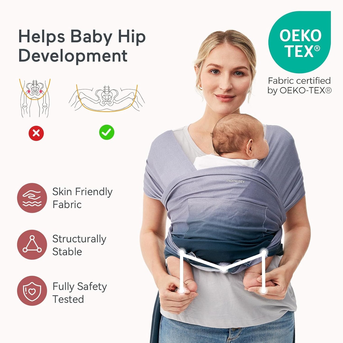 Momcozy Baby Wrap Carrier, Ergonomic Infant Slings for Newborn to Toddler 8-35 lbs, Adjustable Baby Wrap for Adult Fits Sizes XXS-XXL, Easy to Wear Baby Carriers, Gradient Blue