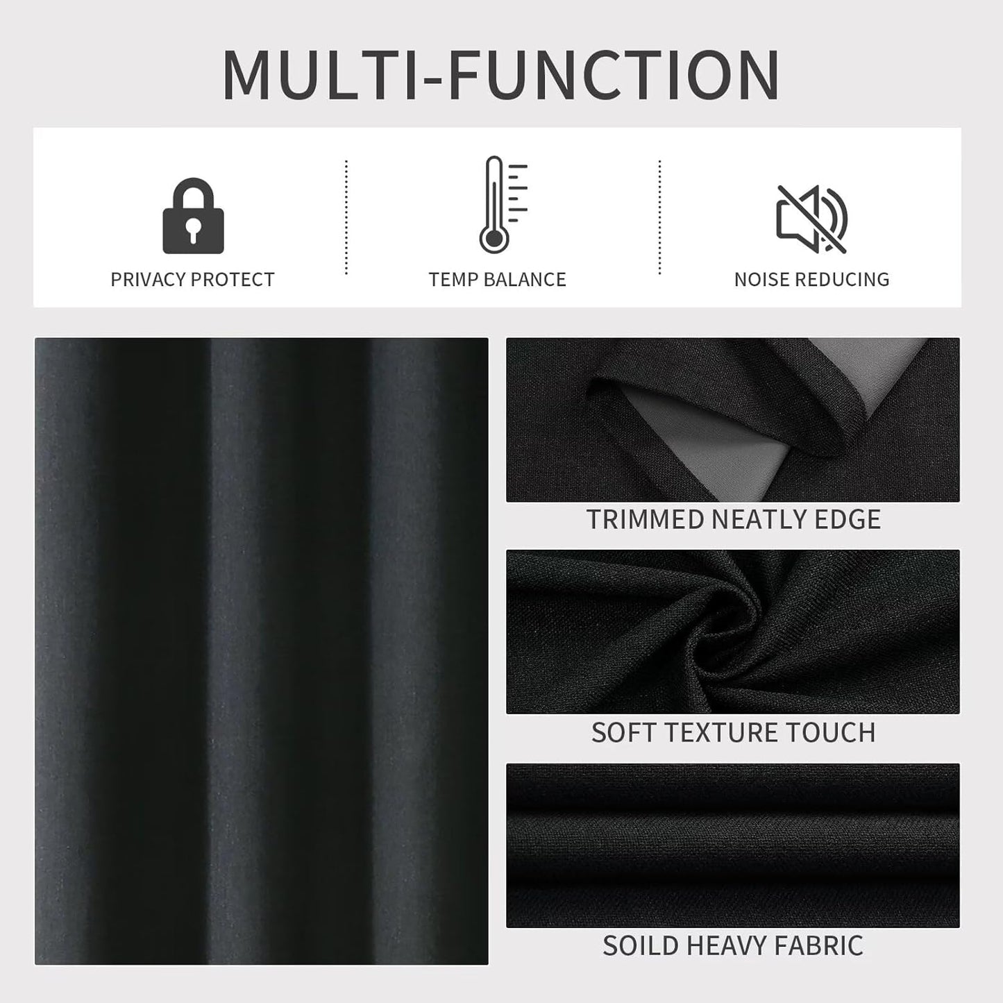Joydeco Custom Black Textured Total Blackout Curtain for Bedroom and Living Room. Grommet Textured Thermal Insulated Room Darkening Curtain 1 Panel (Custom Size and Color)
