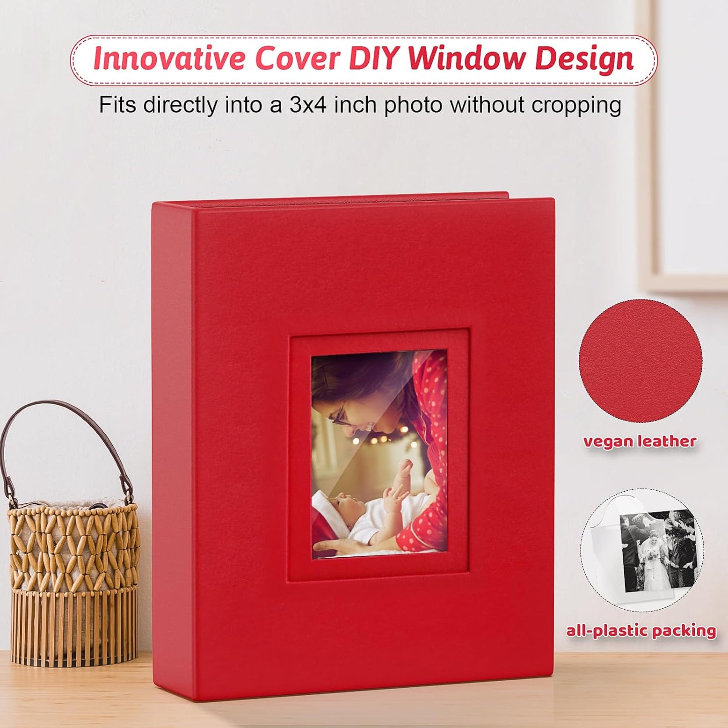 Popotop Photo Album 4x6 100 Pockets with Leather Hardcover Cover, Small Photo Album Holder Book with 50Pcs Pages for Family Travel Wedding Baby Gifts