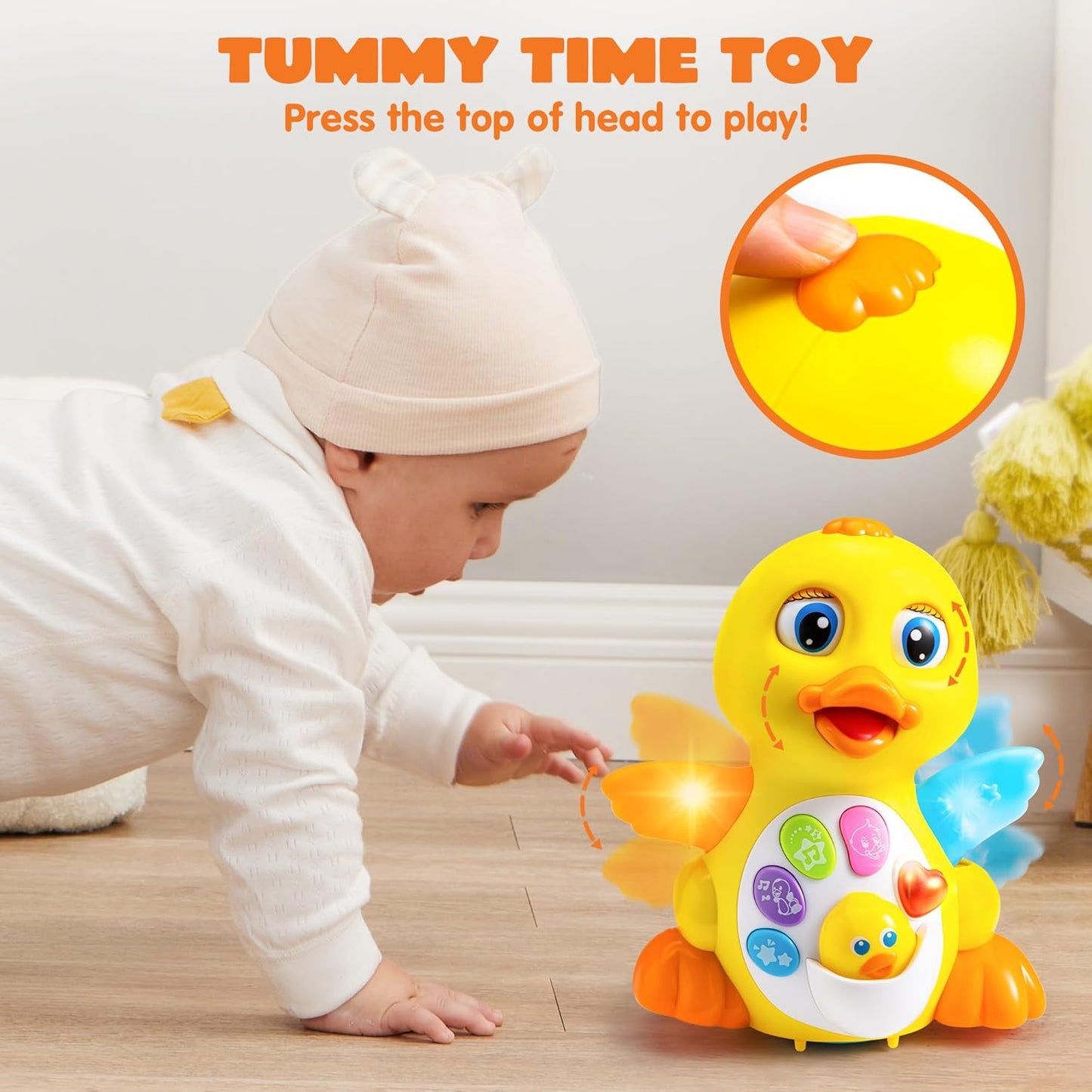 JOYIN Baby Toys Duck, Infant Dancing Crawling Musical Toys 18+ Months, Tummy Time Light Up Learning Duck with Music & Lights, Baby Easter Basket Stuffers Gifts