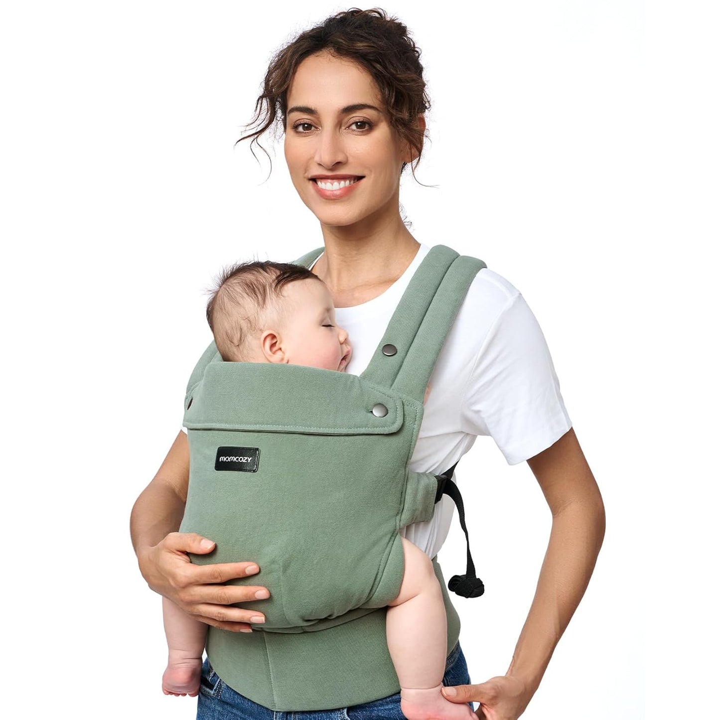 Momcozy Baby Carrier with Natural Cotton Linen, Built to Last, Ergonomic Design, 7-44lbs for Infant and Toddler, Lightweight and Comfortable, Hands-Free for Moms&Dads, Sage Green