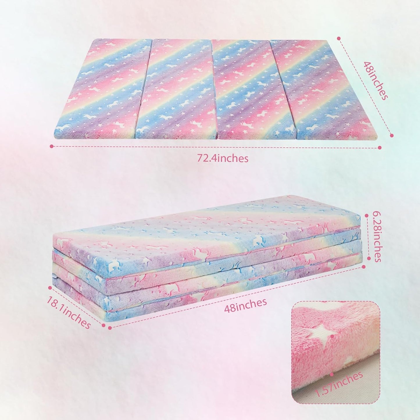 MeMoreCool Kids Floor Futon Mattress Large 6x4 FT, Thicken Foam Tatami Mattress for Children Play Area, Foldable Sleeping Pad Crawling Tatami Mat for Playroom, Rainbow Unicorn