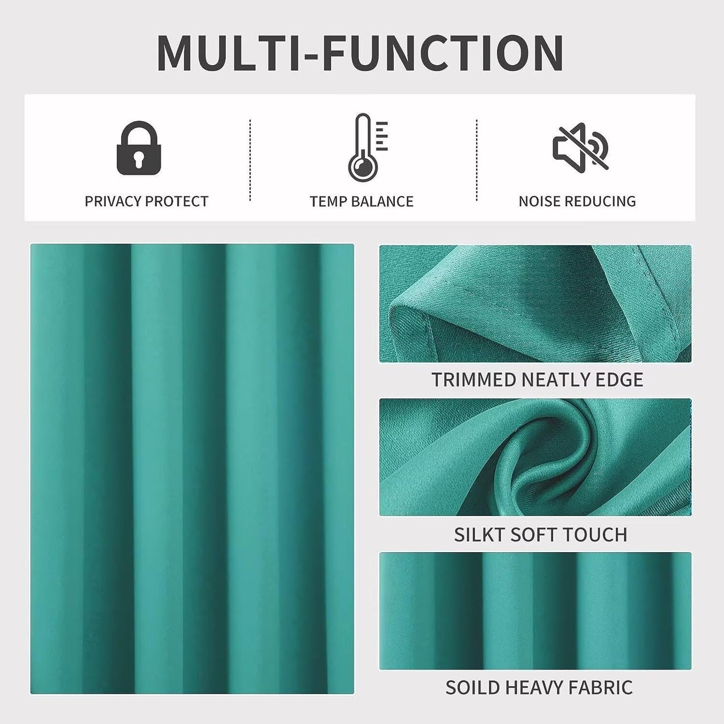 Joydeco Blackout Curtains 63 Inch Length 2 Panels Set, Thermal Insulated Long Curtains& Drapes 2 Burg, Room Darkening Grommet Drapes for Living Room Bedroom Window (W52 x L63 Inch, Peacock Blue)