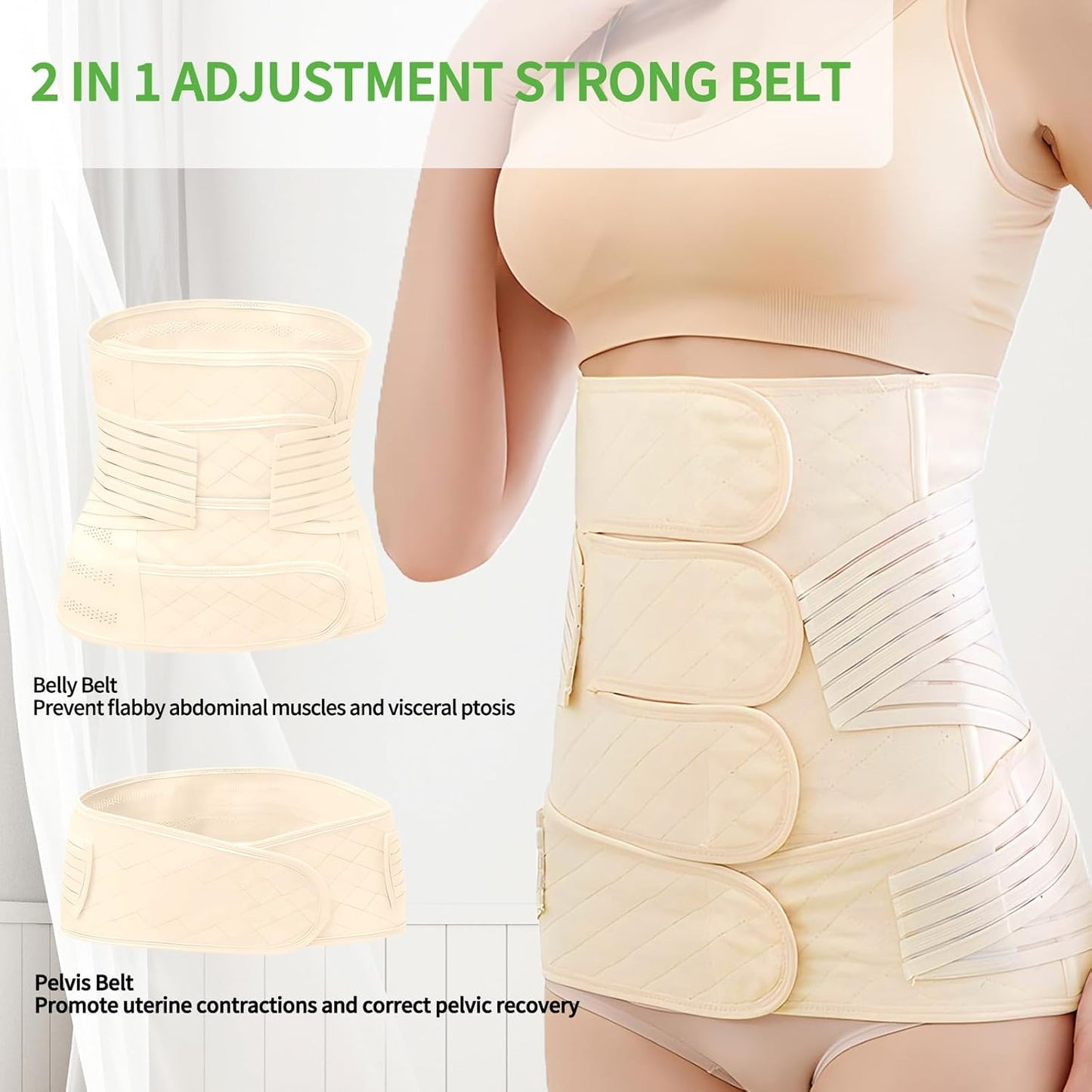 2 in 1 Postpartum Belly Band Wrap Beige, C-Section Support Belt X-Large, Post Partum Support Recovery Waist/Pelvis Belt, Hysterectomy Belly Band Binder Girdle Stomach
