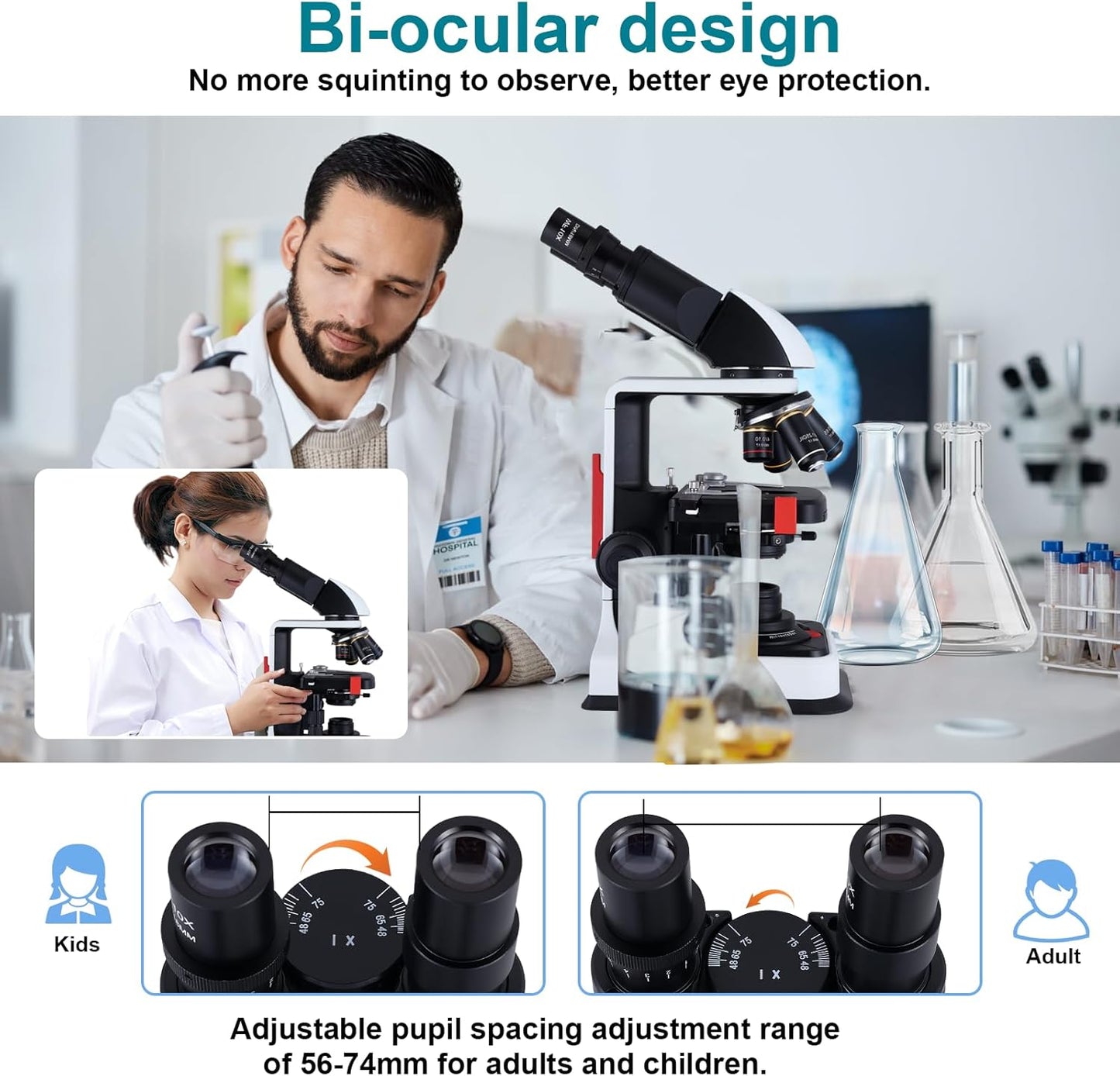 40X-2500X Microscope Laboratory Microscope for Adults with LED, Double 3D Mechanical Stage, Abbe Spotting Scope for Students Children Adults Laboratory Education Science Doppelt Tisch