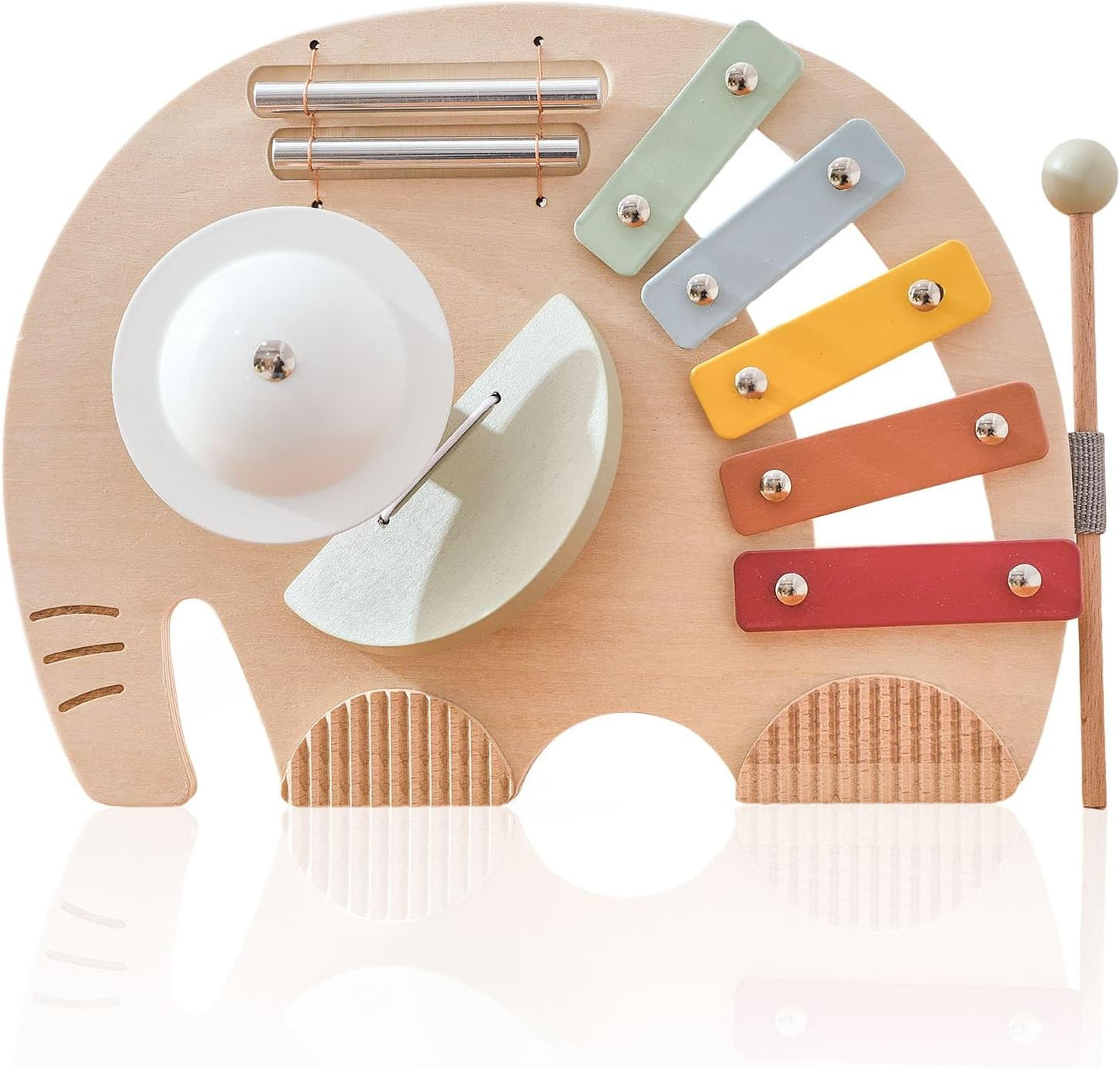 IEATFO 5-in-1 Musical Elephant Toy Set for Kids - Percussion Instruments with Xylophone, Cymbal, Guiro, Castanet & Chime | Portable Early Learning Toy, Toddler Educational Gift