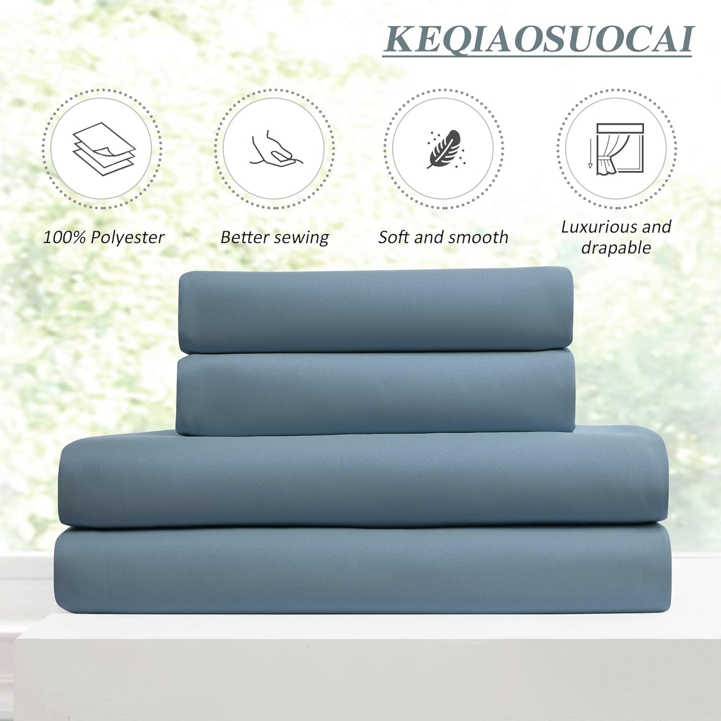 KEQIAOSUOCAI Pinch Pleated Blackout Curtain Drapes for Window 84" L - Triple Weave Energy Saving Thermal Room Divider Blackout Panels for Patio (72" Wide per Panel, 2 Panels, Dusty Blue)