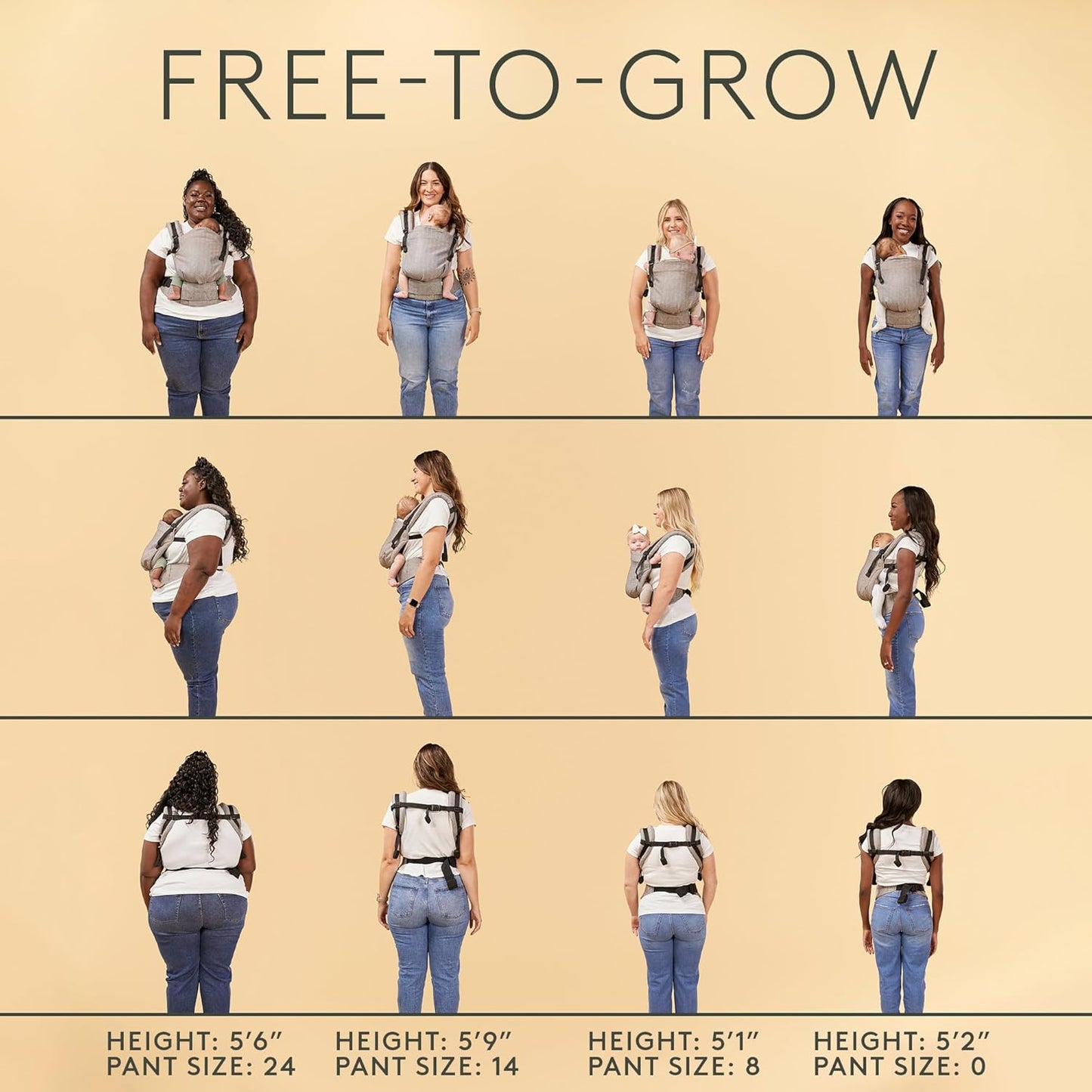 Baby Tula Linen Panel Free-to-Grow Baby Carrier - Adjustable, Comfortable, Newborn to Toddler Carrier - Ergonomic Fit for 7lbs to 45lbs - Plant-Based Fabric - Back & Front Carry Options - Sand (Tan)