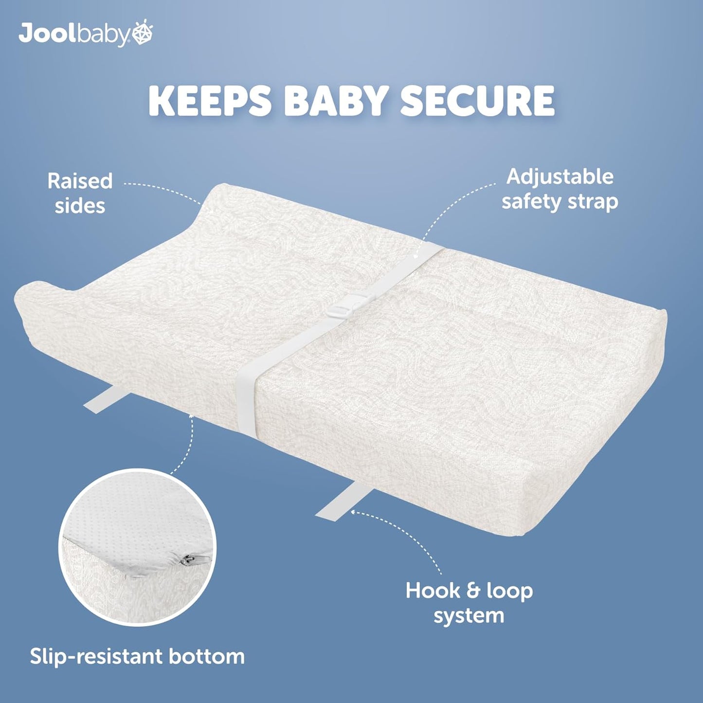 Jool Baby Soft Changing Pad + Washable Cover, Non-Slip - Fits Standard Changing Tables & Dressers (Off-White/Wave)