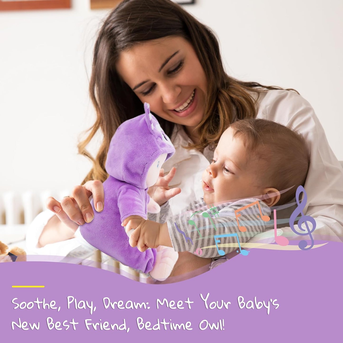 June Garden 12" Soothing Music Sweet Dolly Bedtime Owl - Interactive Stuffed Ultra Soft Talking Baby Doll for Birth and Up