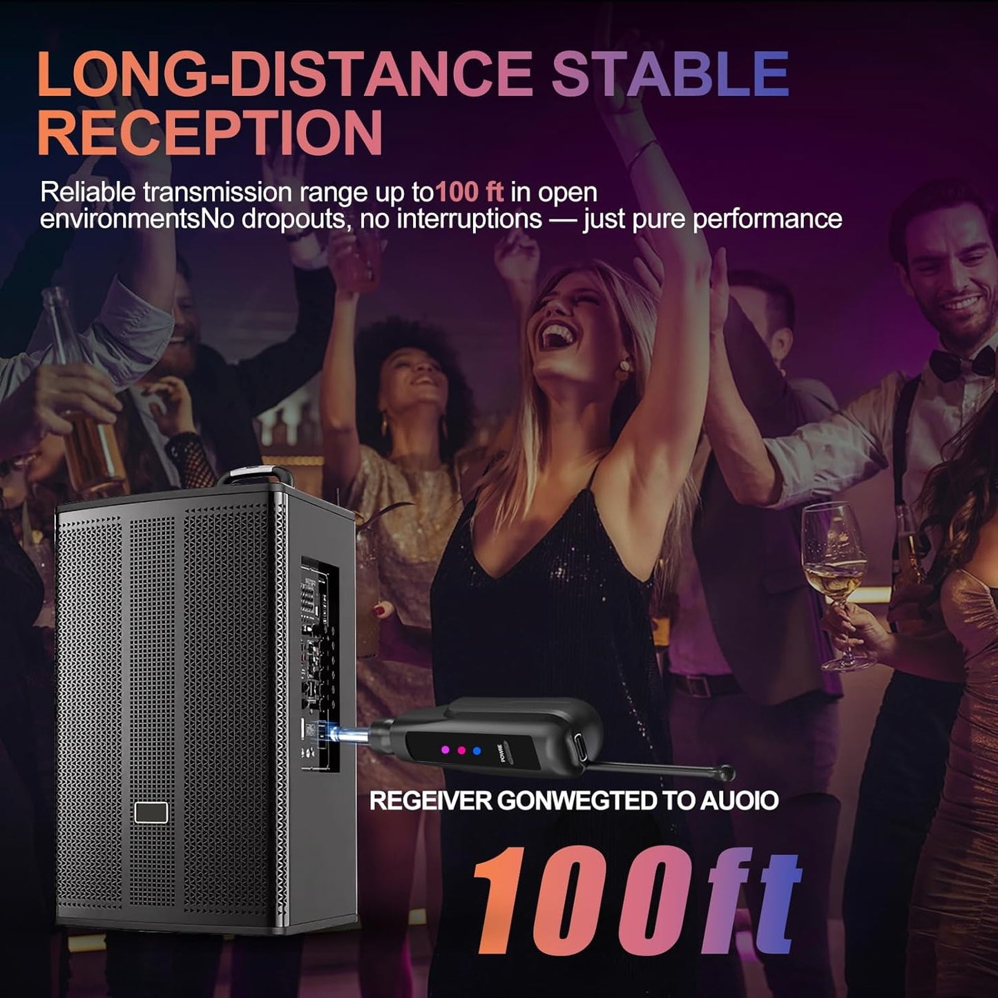 Aveek 2.4GHz Wireless Microphone System, Rechargeable Mics and Receiver, Plug & Play for Karaoke Machine, Party Speakers, Home Entertainment, Wedding & Events - Crystal Clear Sound, 100ft Range