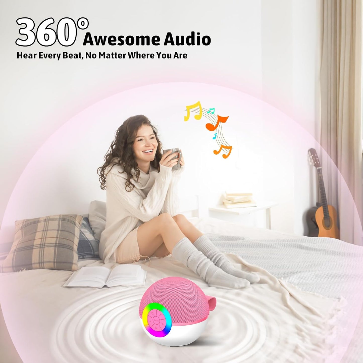 Karaoke Microphone Machine Toys for Kids Adults, Mini Portable Bluetooth Speaker with 2 Wireless Mics, Christmas Birthday Gifts for Boys Girls Ages 3 4 5 6 7 8 9 10 11 12+ Year (Pink)