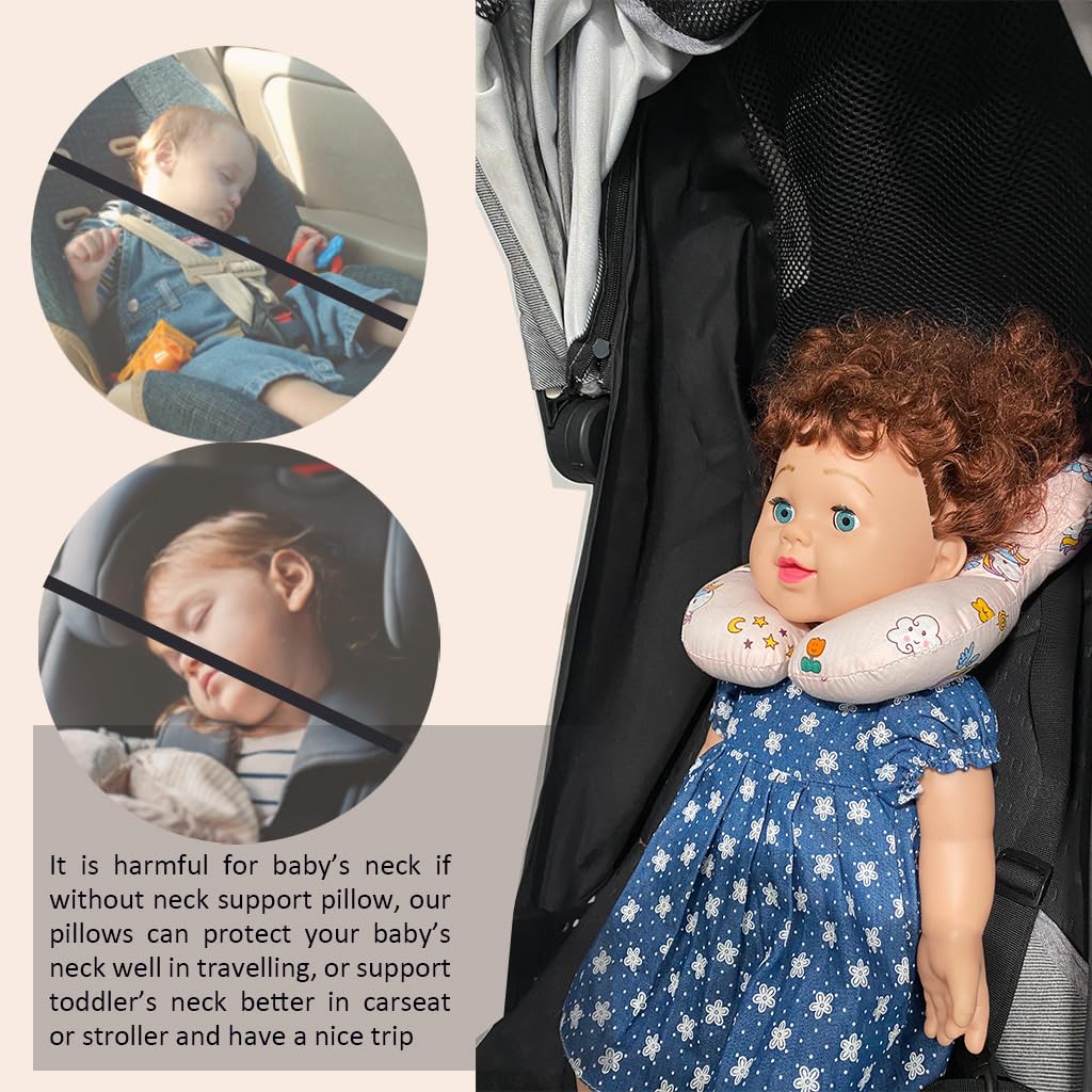 Baby Neck Pillows, Comfortable Baby Travel Head Neck Support Pillow for Car Seat Stroller Pushchair, Soft PP Cotton Travel Pillow for 0-1 Year Old Toddler Infant Newborn, Rainbow