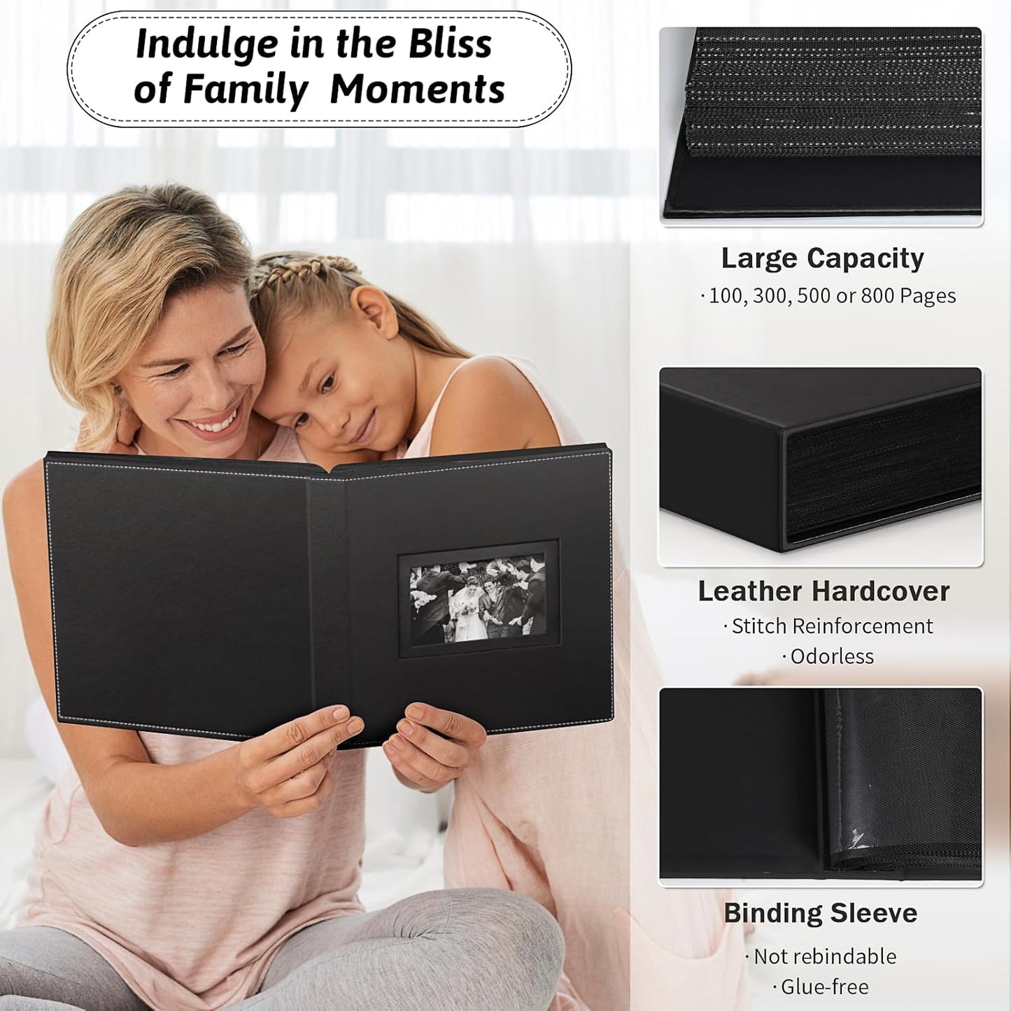 Popotop Photo Album 4x6 300 Pockets with Leather Hardcover Cover, Small Photo Album Holder Book with 50Pcs Pages for Family Travel Wedding Baby Gifts