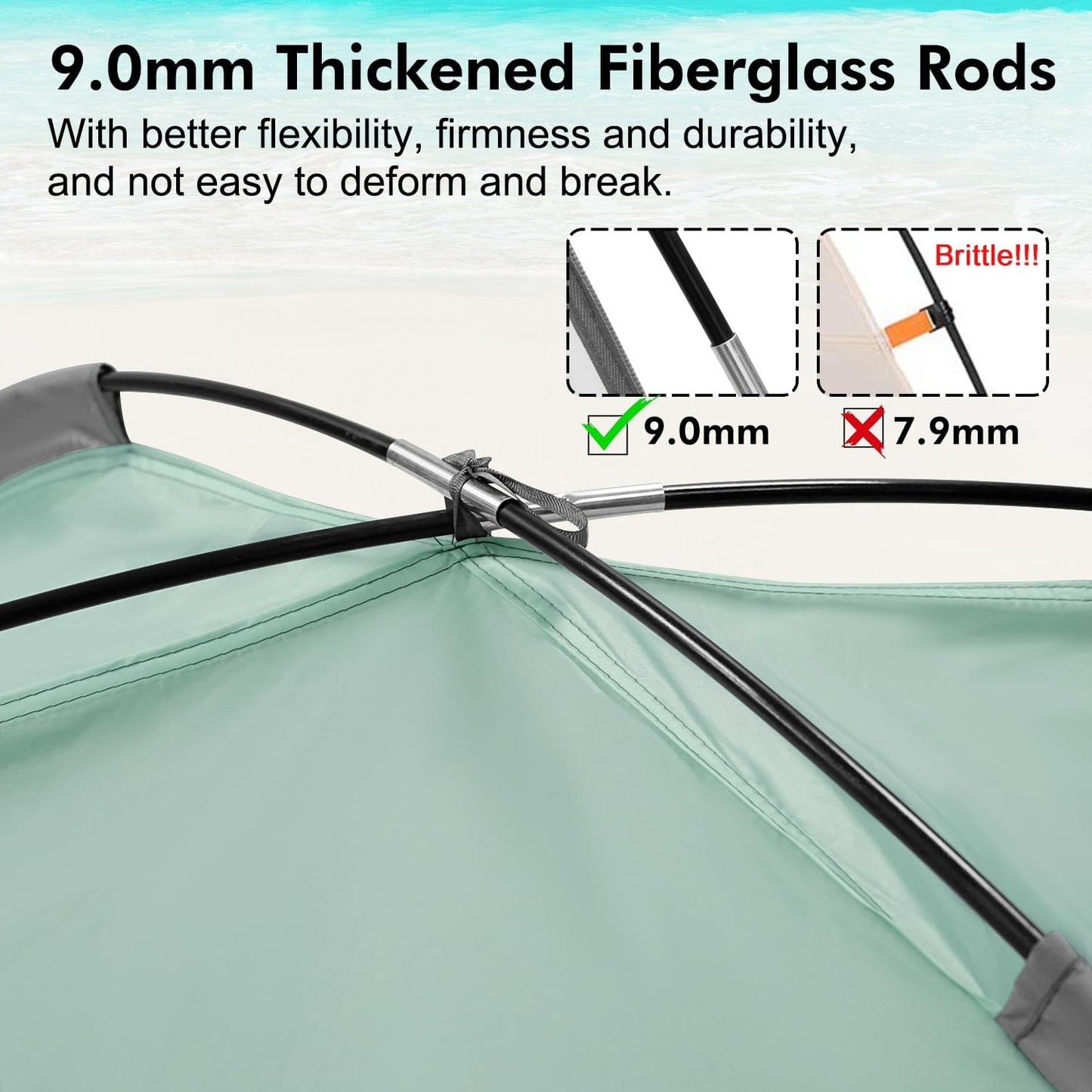 WhiteFang Beach Tent Anti-UV Portable Sun Shade Shelter for 3/4/6/8 Person, Extendable Floor with 3 Ventilating Mesh Windows Plus Carrying Bag, Stakes and Guy Lines