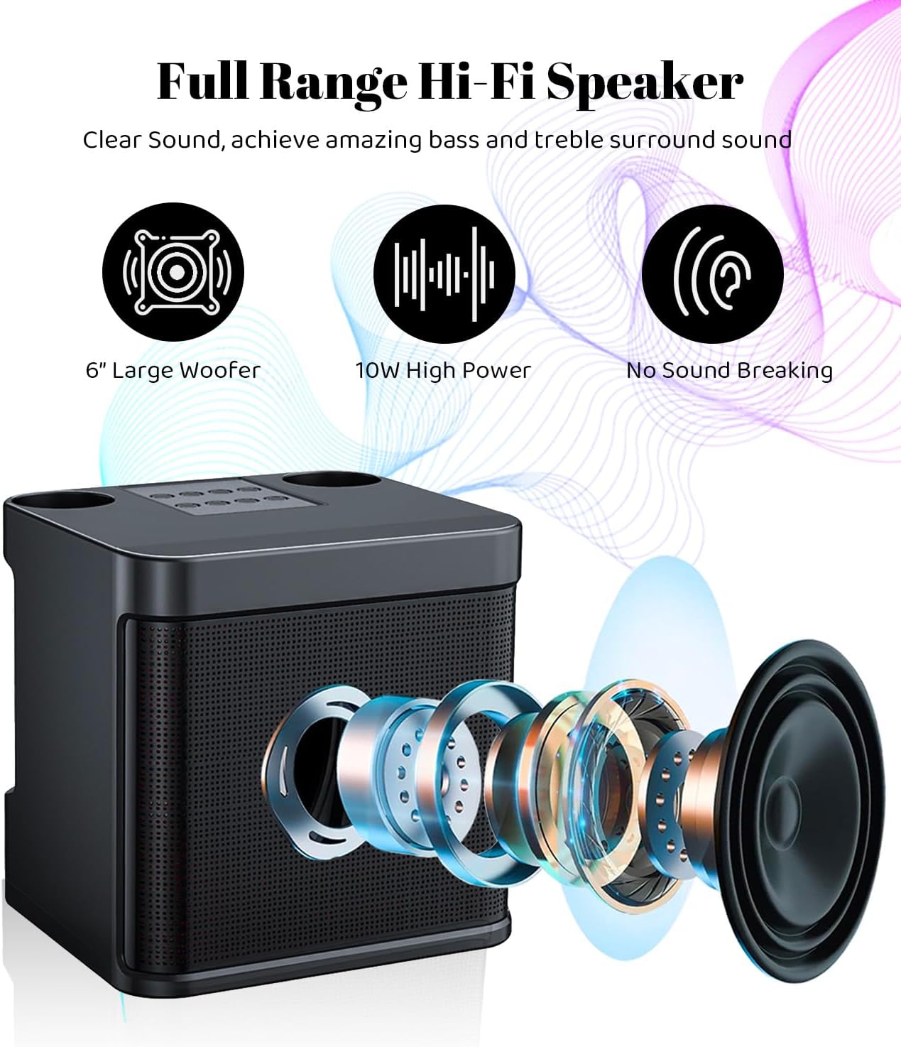 Karaoke Machine for Adults and Kids with 2 Wireless Microphones,Portable Bluetooth Speaker PA Speaker System with LED Party Lights for Home Party, Picnic,Car,Outdoor/Indoor/Birthday Gifts