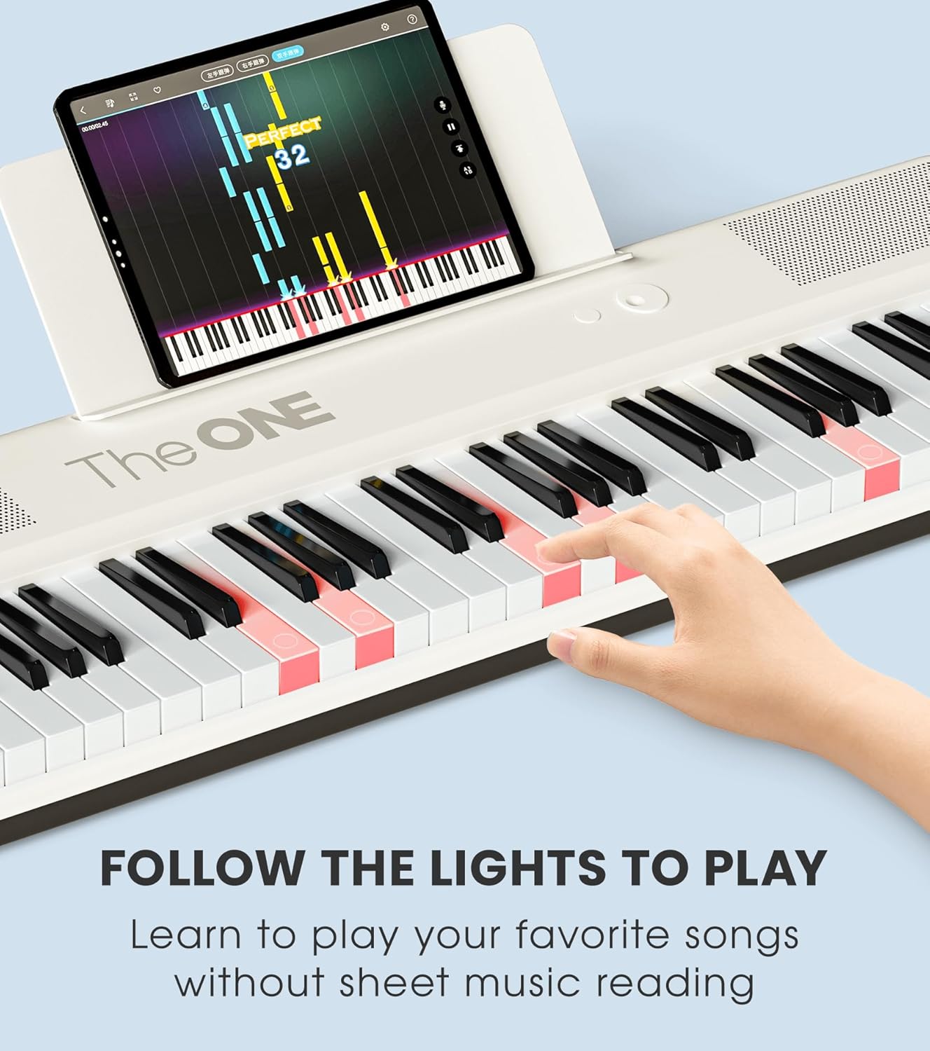 The ONE Smart Keyboard COLOR 61 Lighted Keys Piano Keyboard, Electric Piano for Beginners with 256 Tones, 64 Polyphony, Built-in LED Lights & Apps, Supports USB MIDI/Headphones (White)