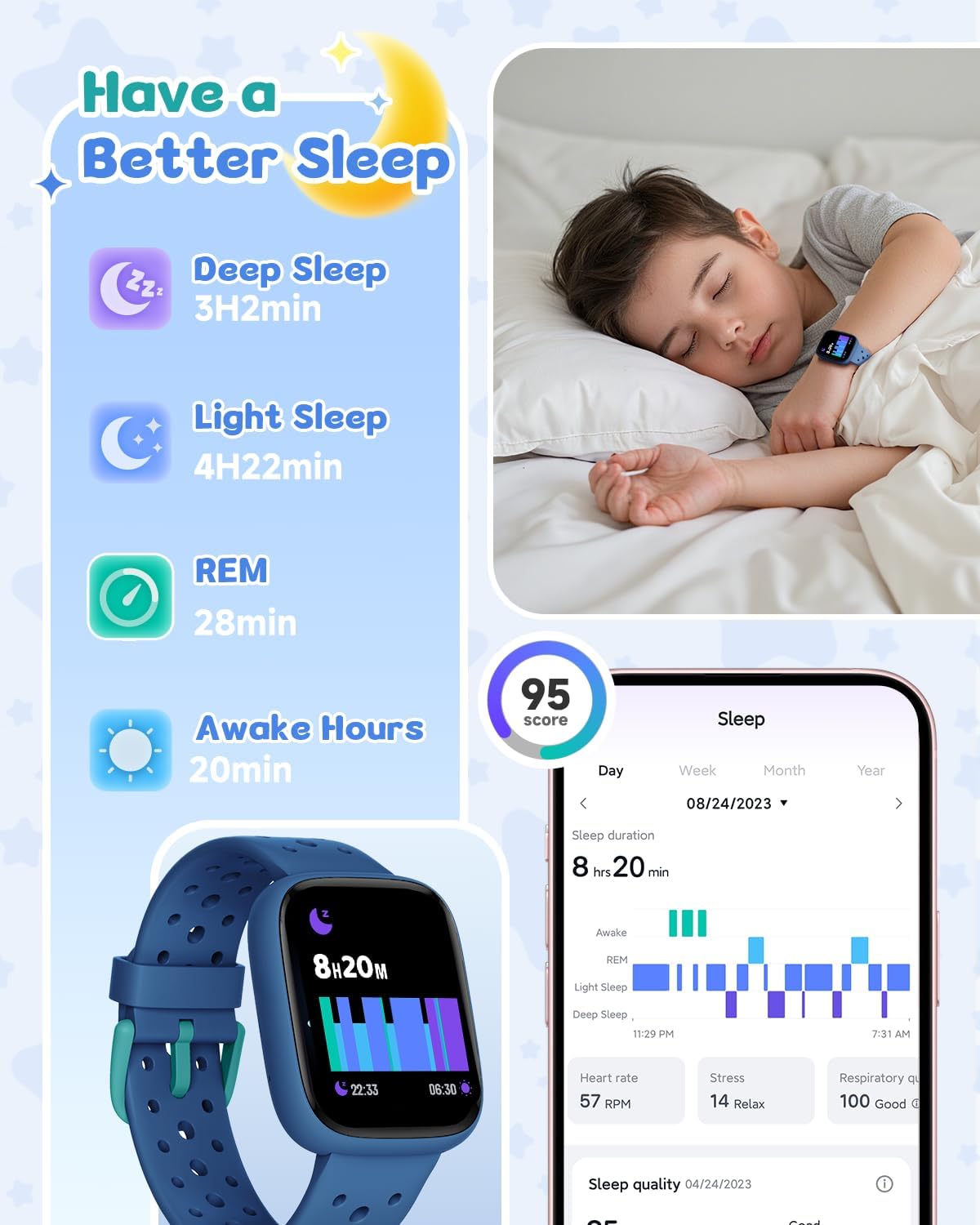 Kids Watch for Boys 5-12, Kids Smart Watch Fitness Tracker Pedometer, No Phone Needed, Puzzle Games with Parental Control, IP68 Waterproof, Heart Rate, Sleep Monitor, Step Counter, 80 Sports