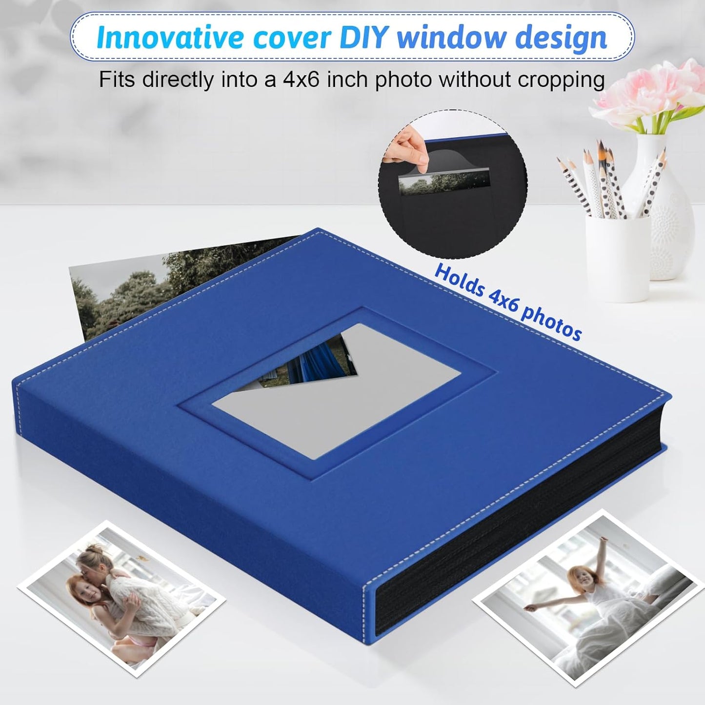 Popotop Photo Album 4x6 300 Pockets with Leather Hardcover Cover, Small Photo Album Holder Book with 50Pcs Pages for Family Travel Wedding Baby Gifts