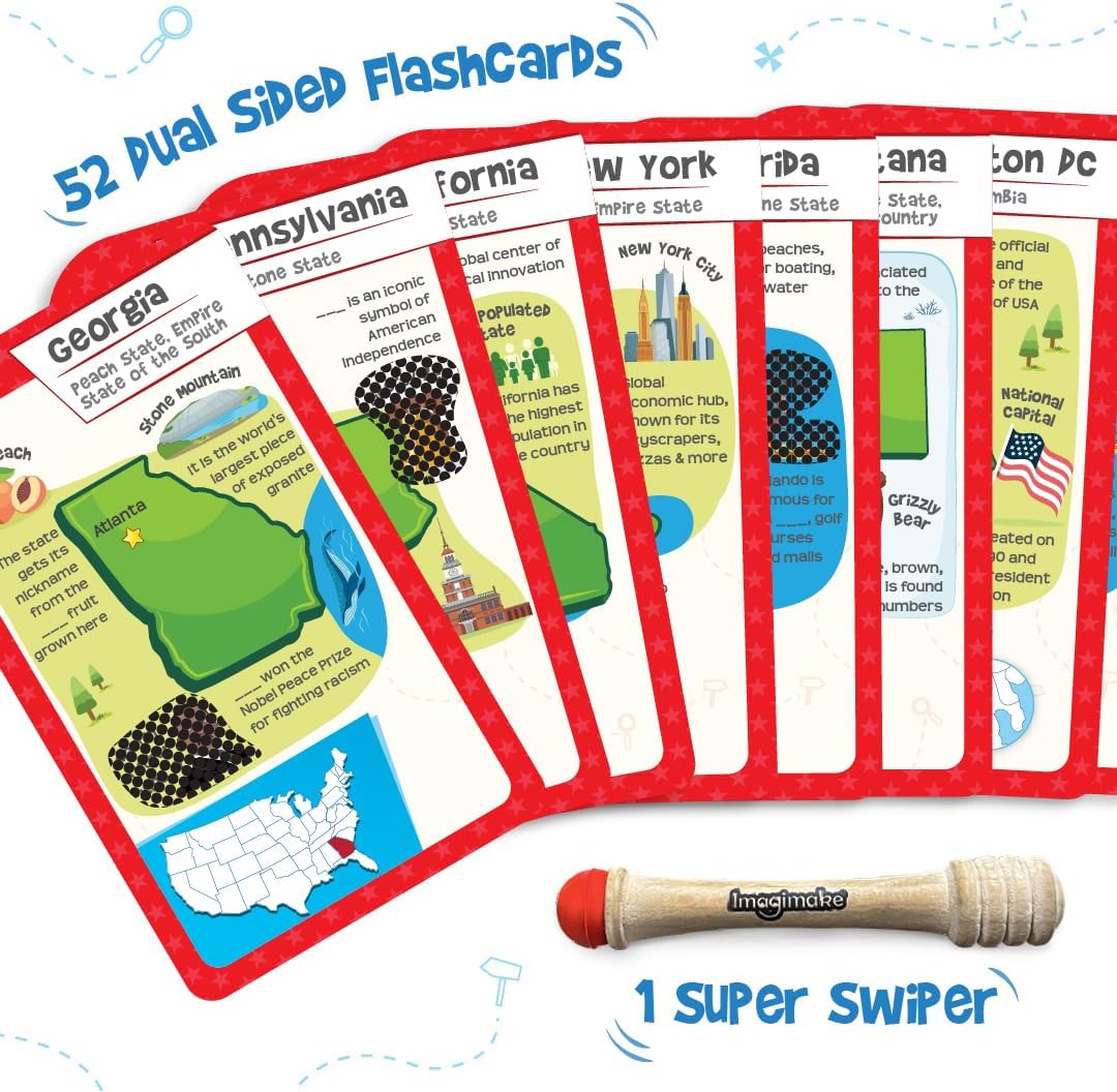 Imagimake Mapology USA Flash Cards | Learn United States Along with Flags and State Shapes | Ages 8-12 | Foam Jigsaw Puzzle, Fun Facts, Educational Toy for Kids | Gift for Christmas and Birthdays