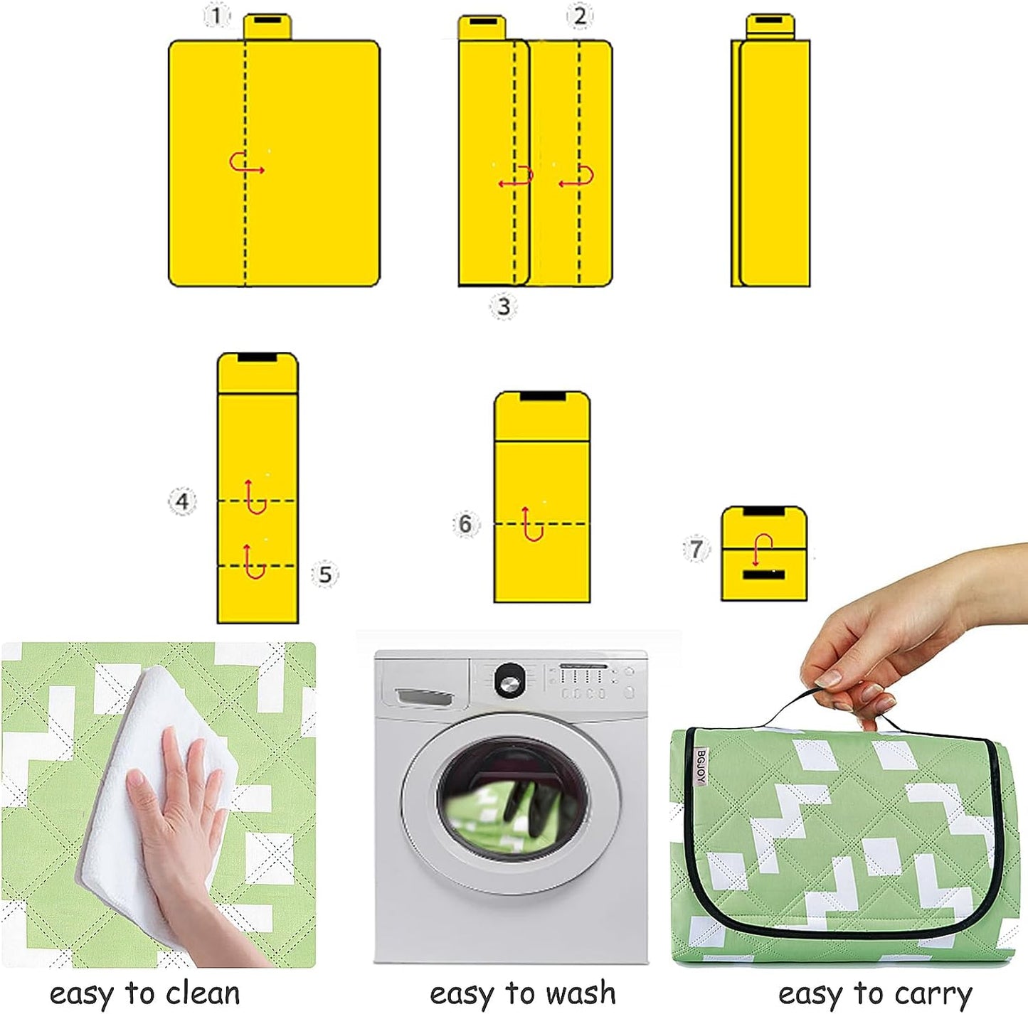 Large Picnic Blanket Beach Blanket Waterproof Sandproof Sandfree Beach mat Lightweight Foldable with Carry Strap Outdoor Blanket fit 2 to 4 Adults for Beach Camping Grass Lawn Park