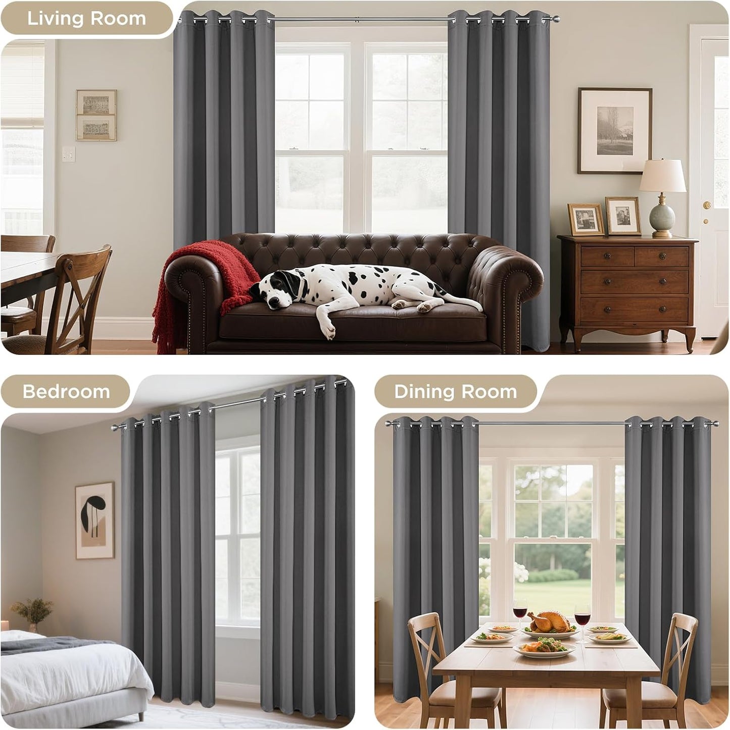 Joydeco Blackout Curtains 54 Inch Length 2 Panels Set, Thermal Insulated Long Curtains& Drapes 2 Burg, Room Darkening Grommet Drapes for Living Room Bedroom Window (W52 x L54 Inch, Light Grey)