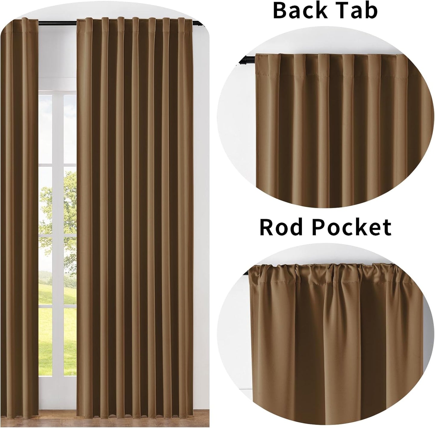 Joydeco Custom Blackout Curtains for Bedroom, 1 Panel Room Darkening Curtains & Drapes for Living Room Window Rod Pocket Back Tab (Custom Size,Brown)