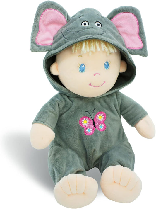 June Garden 12" Sweet Dolly Jacqueline - Stuffed Ultra Soft Baby Elephant Doll for Birth and Up - Removable Grey Outfit