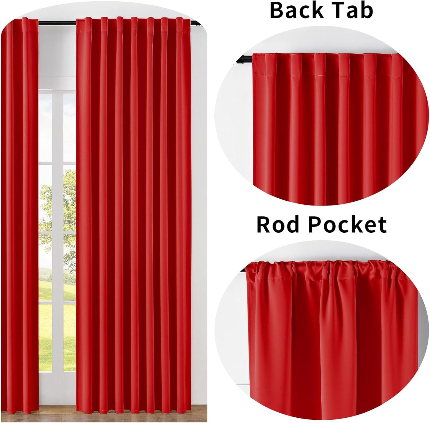 Joydeco 90 Inch Blackout Curtains for Bedroom, Thermal Insulated Black Out Curtains, Room Darkening Drapes for Living Room Window Rod Pocket Back Tab (W52 x L90 Inch, Red)