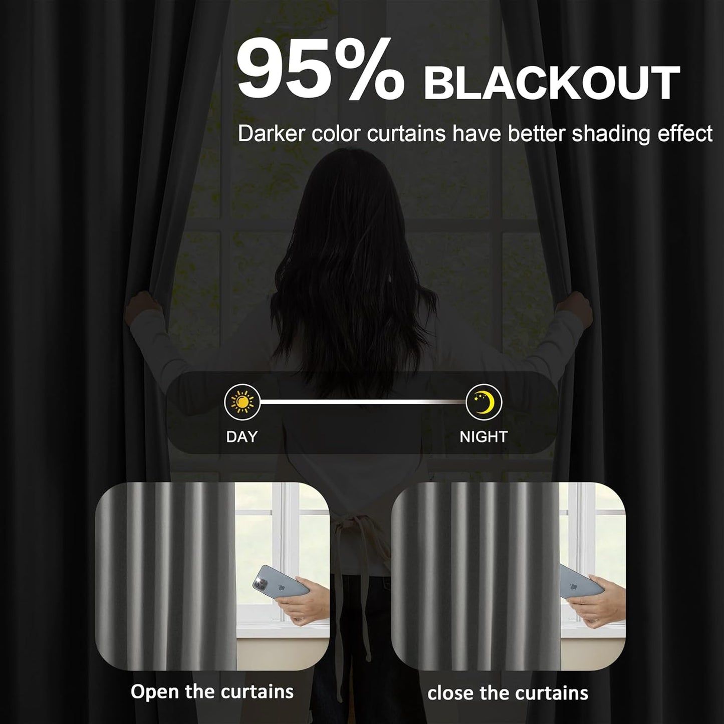 KEQIAOSUOCAI Grey Pinch Pleat Curtains & Drapes 108 Inches Long 2 Panels Set, Sound Dampening Window Treatment for Bedroom Vertical Draft Blackout Blinds for Living Room 40 x 108 9 Ft Length