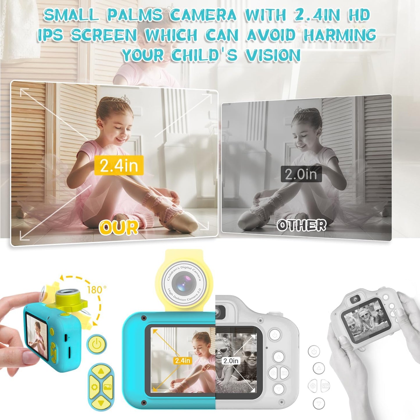Kids Camera, Toddler Kid Digital Camera with 180°Flip Lens & 2.4in IPS Screen, Birthday Festival Gifts Present Toy for 4 5 6 7 8 9 10 11 Year Old Girls/Boys, 32 GB Card Included, X101