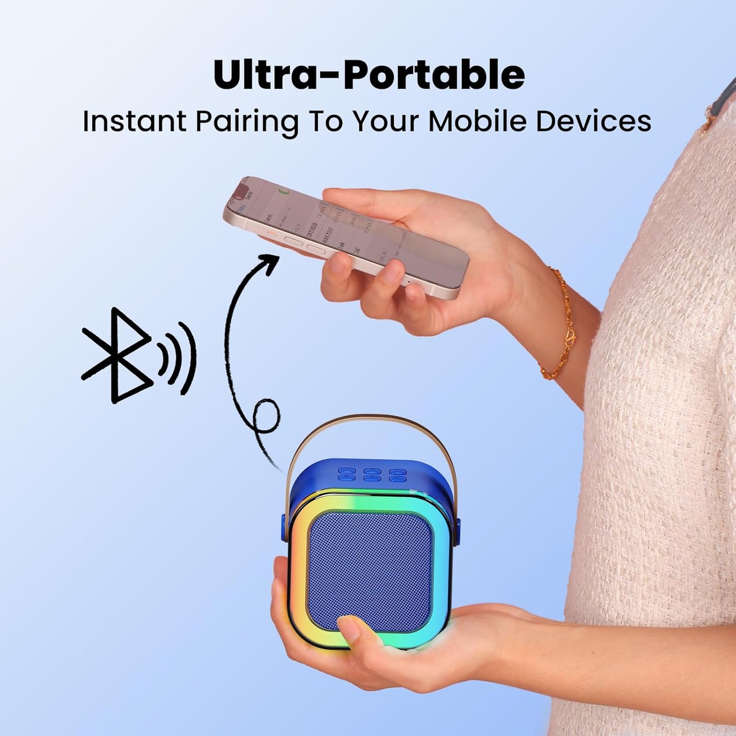 IROO Mini Karaoke Machine for Kids, 2025 TOP Toys Birthday Gifts Ideas for Girls Ages 4, 5, 6, 7, 8, 9, 10, 12+ Years Old, Portable Bluetooth Speaker with 2 Wireless Mics for Party Toddlers