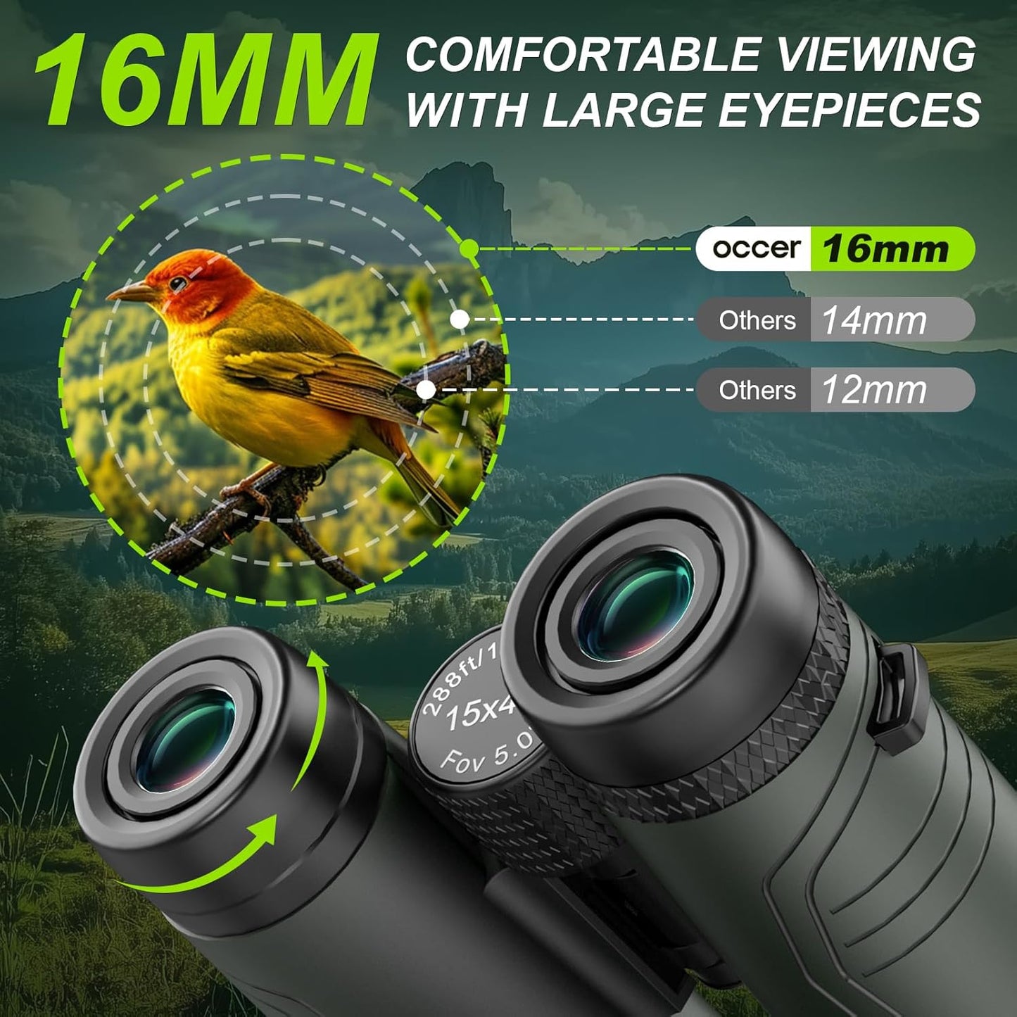 15x42 Binoculars for Adults High Powered - Occer HD Lightweight Travel Hunting Binoculars with Clear Low Light Vision for Bird Watching, Whale Watching, Camping -Green