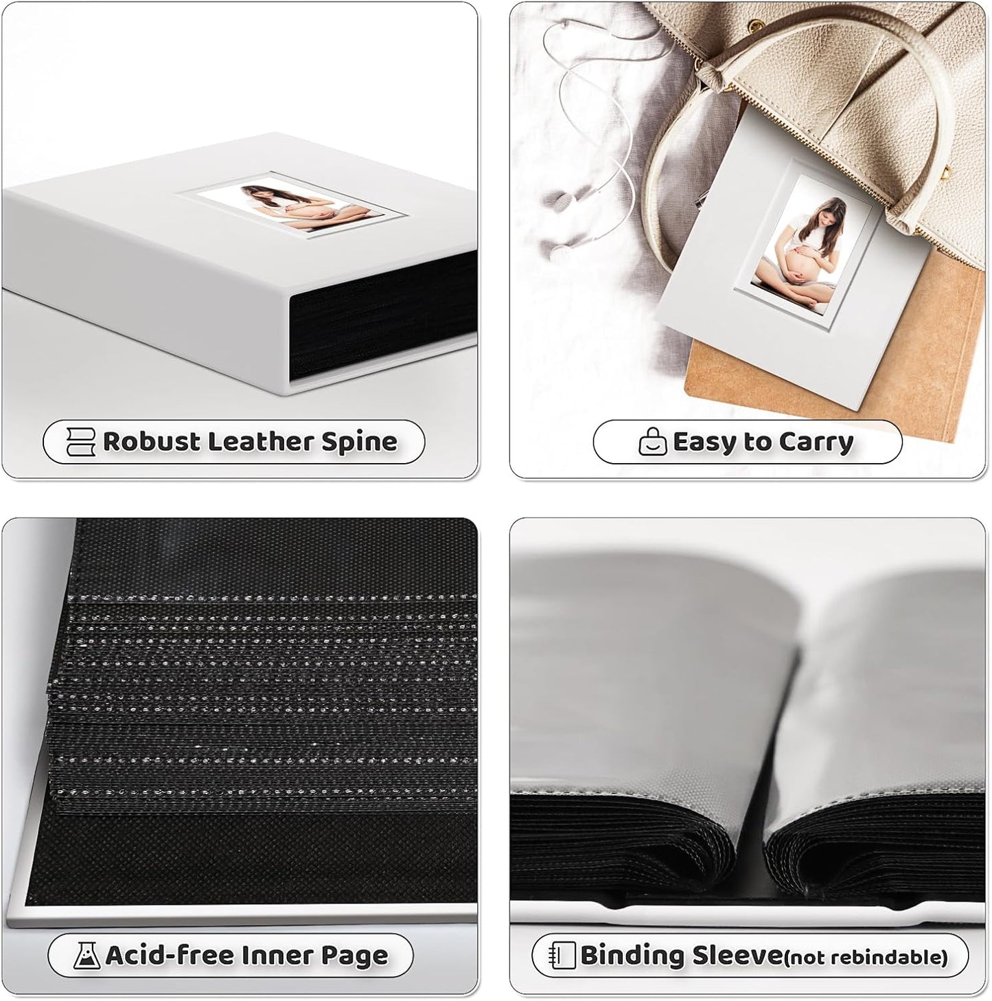 Popotop Photo Album 4x6 100 Pockets with Leather Hardcover Cover, Small Photo Album Holder Book with 50Pcs Pages for Family Travel Wedding Baby Gifts