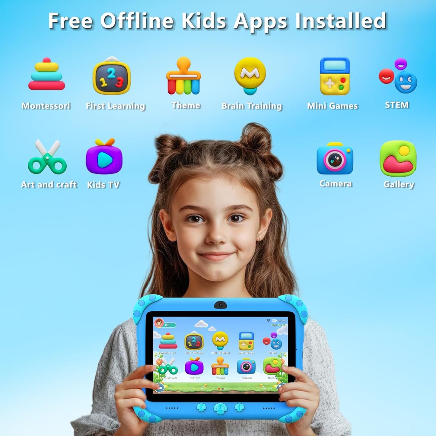 YINOCHE 7 inch Kids Tablet with Case, WiFi, Android Toddler Tablet, 32GB Storage, Dual Camera, Shockproof Case, Parental Control Tablets Support Netflix YouTube for Toddlers (Green)