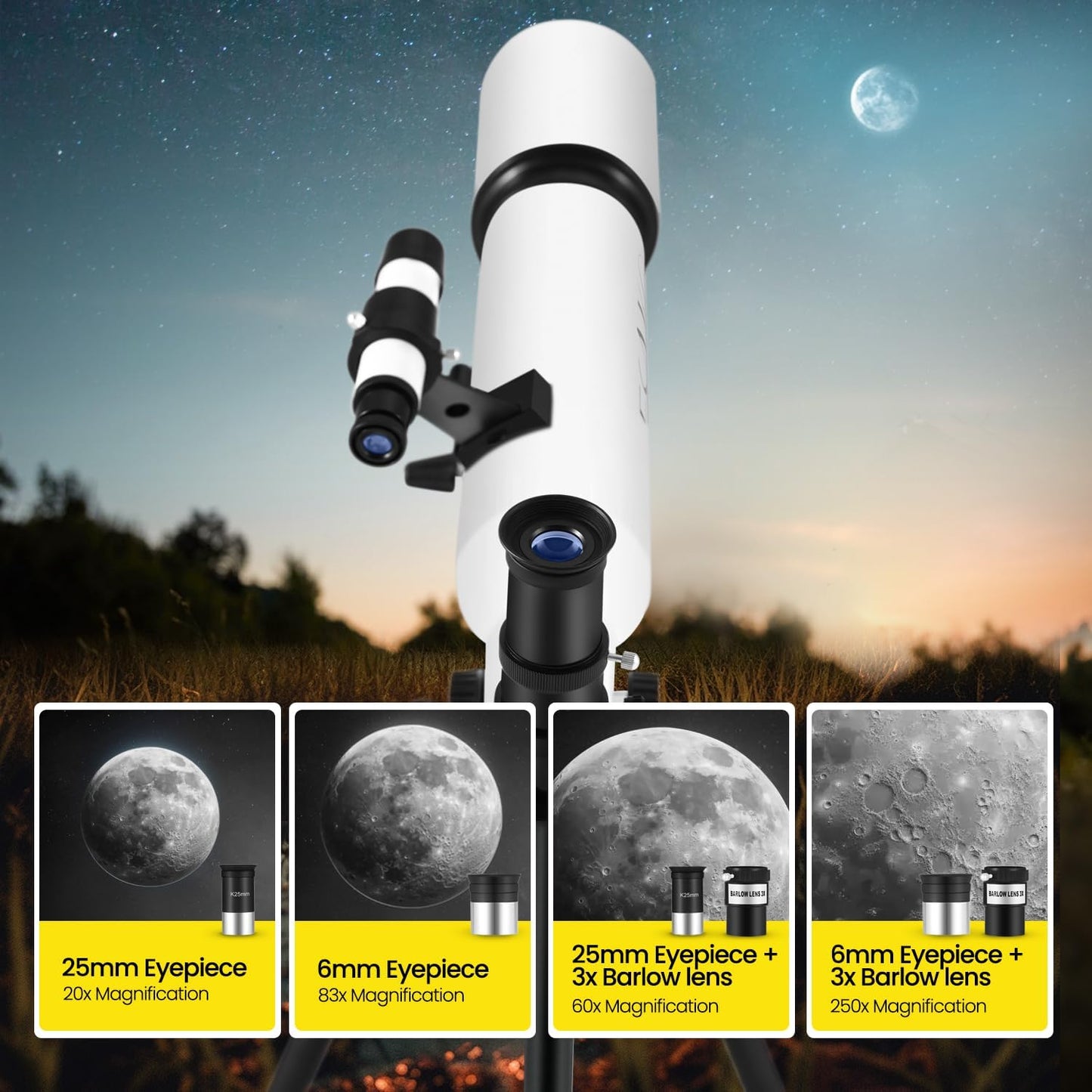 ESAKO Telescope for Adults & Kids, Astronomical Portable 80mm Aperture Beginners Telescope with Phone Adapter, Wireless Remote & Carry Bag